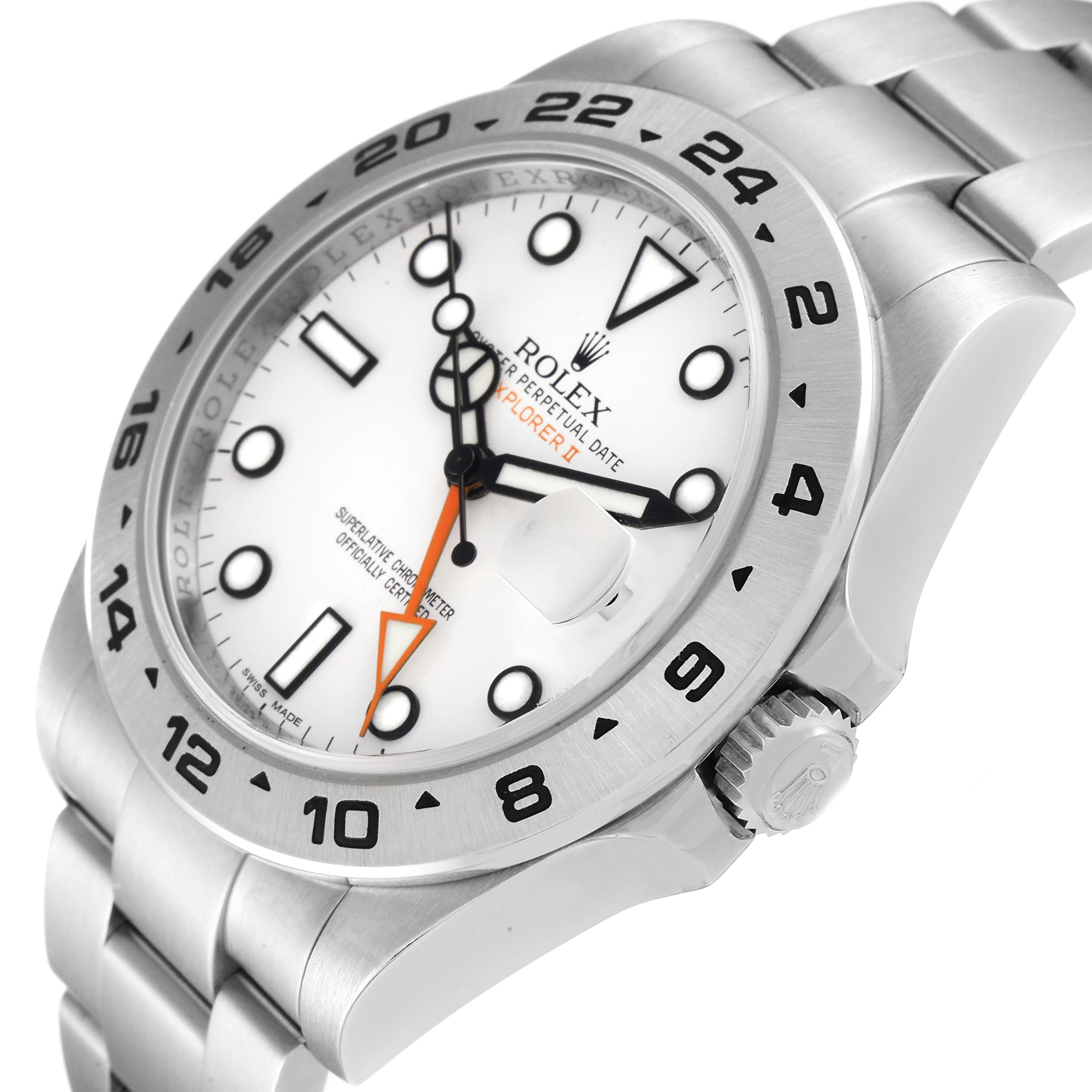 The Rolex Explorer 216570 Men's Stainless Steel White Dial 216570 Men's Stainless Steel White Dial watch is shown at a three-quarter angle, displaying its dial, bezel, and crown.