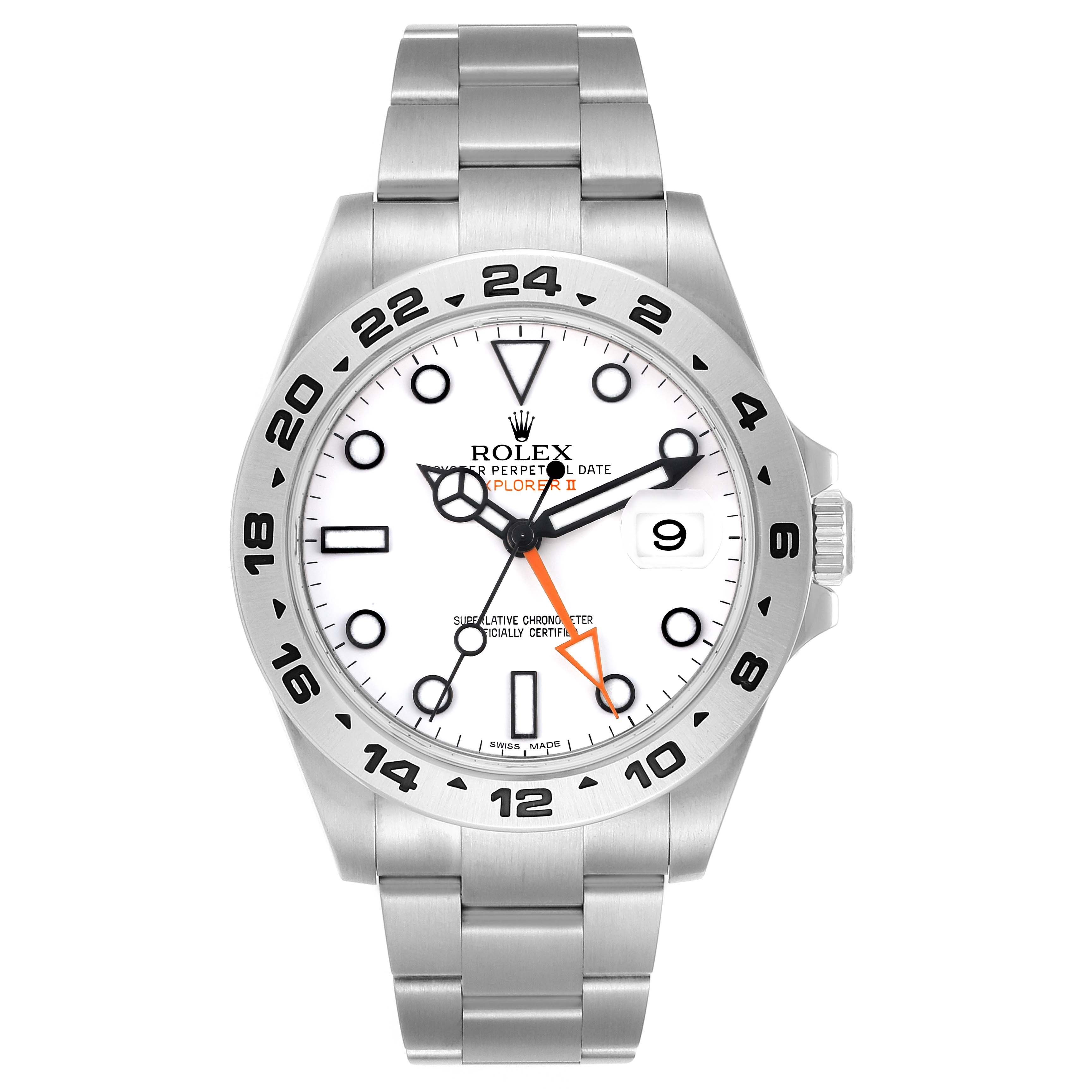 Rolex Explorer II 42 White Polar Dial Orange Hand Steel Mens Watch ...