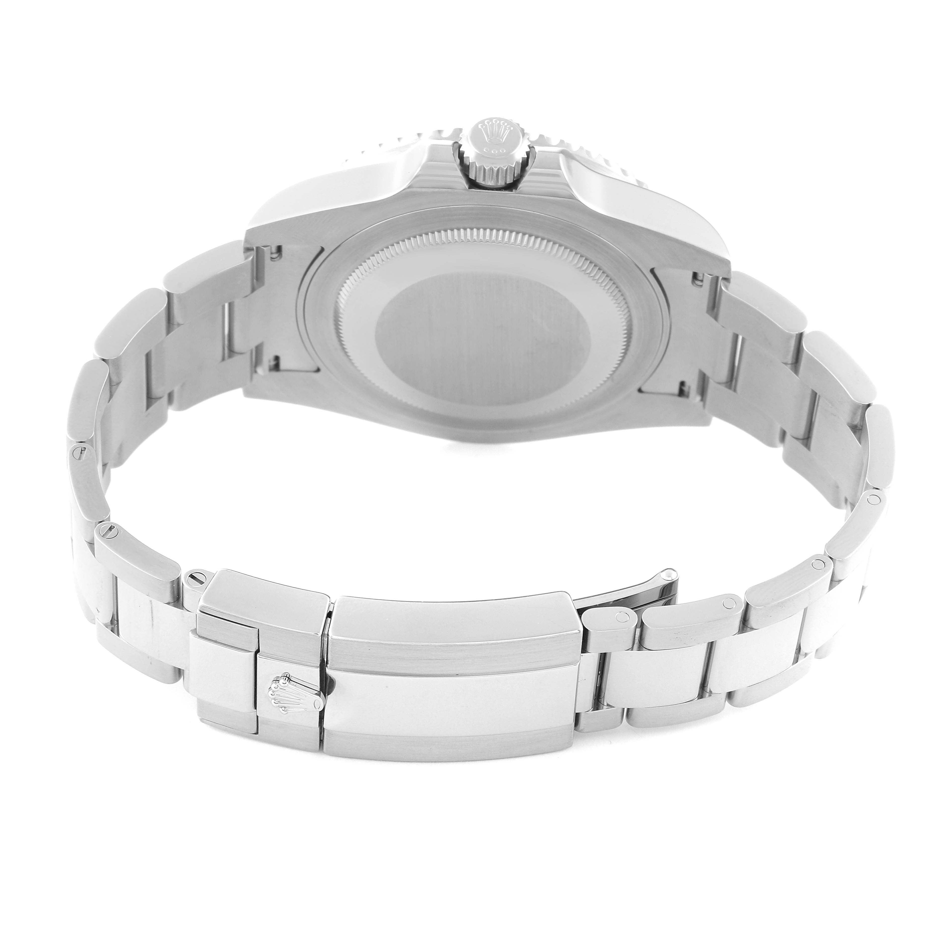 The image shows the back case and stainless steel bracelet of a Rolex GMT-Master 116710BLNR Men
s Stainless Steel Black Dial 116710BLNR Men
s Stainless Steel Black Dial.