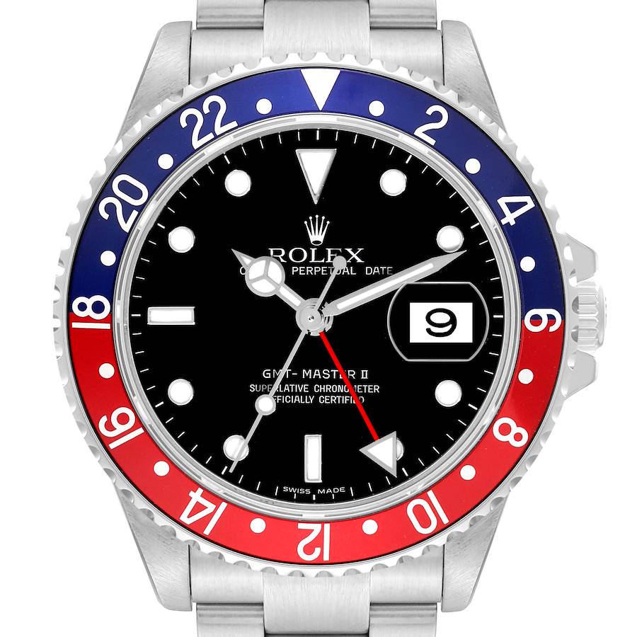 Rolex GMT Master II Blue Red Pepsi Bezel Steel Mens Watch 16710 SwissWatchExpo