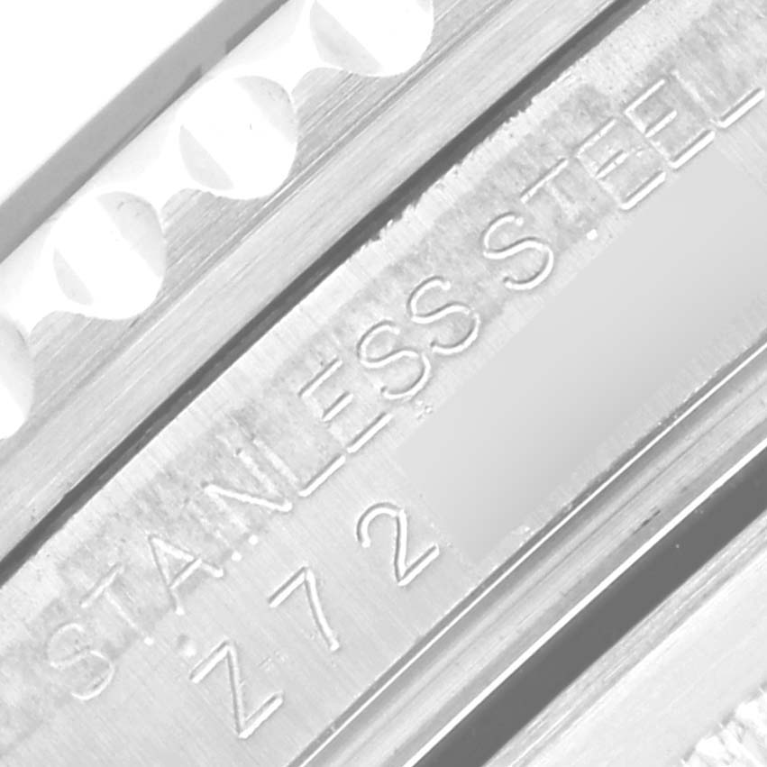 This close-up image shows the side engraving of the Rolex GMT-Master 16710 Men
s Stainless Steel Black Dial 16710 Men
s Stainless Steel Black Dial watch, highlighting the "STAINLESS STEEL" marking.