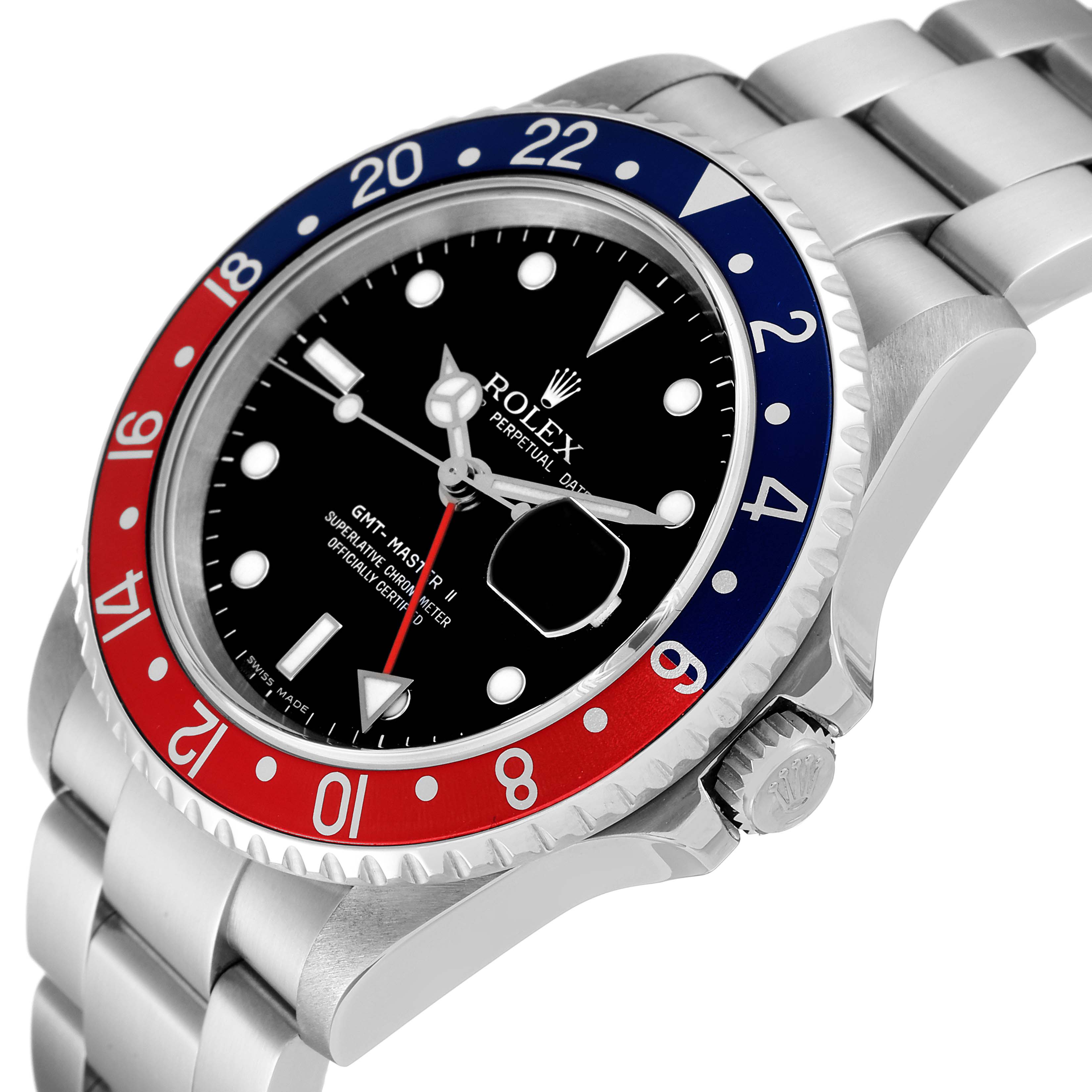 This image shows a side view of the Rolex GMT-Master 16710 Men's Stainless Steel Black Dial 16710 Men's Stainless Steel Black Dial II watch, highlighting the bezel, dial, and bracelet.