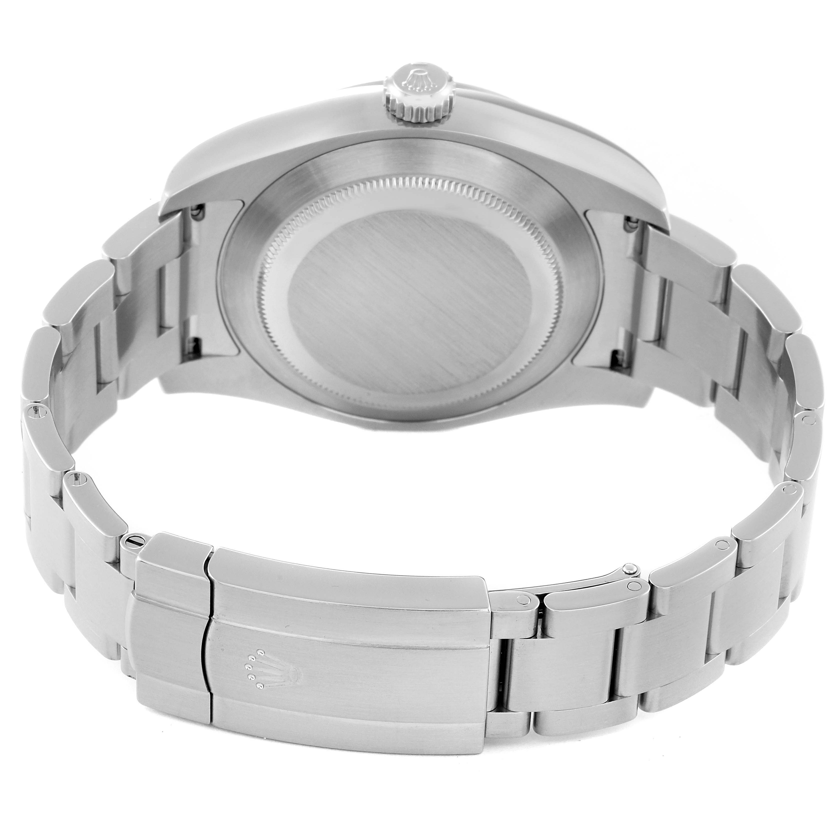 The image shows the back case and bracelet of a Rolex Air-King 116900 Men's Stainless Steel Black Dial 116900 Men's Stainless Steel Black Dial watch from an underside angle.