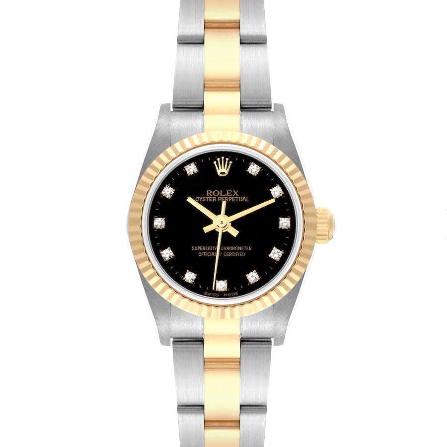 Rolex Oyster Perpetual Steel Yellow Gold Black Diamond Dial Ladies Watch 76193 SwissWatchExpo