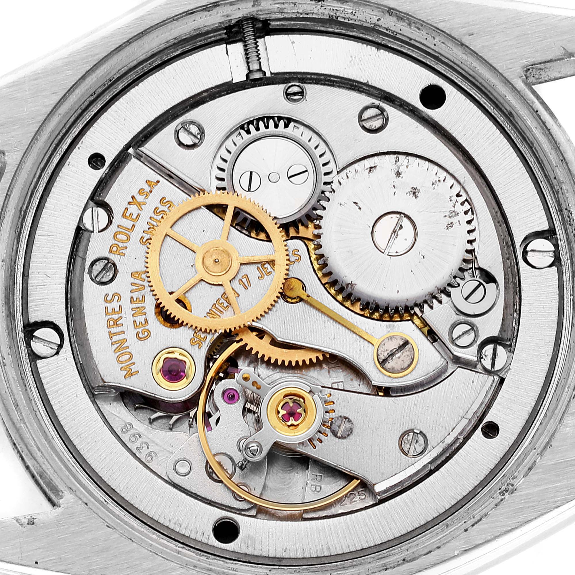 This image shows the internal mechanical movement of a Rolex Date 6694 Men's Stainless Steel Black Dial 6694 Men's Stainless Steel Black Dial model watch from a top-down angle.