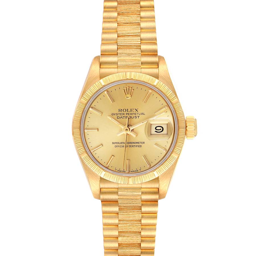 Rolex President Datejust 18K Yellow Gold Bark Finish Watch 69278 Box Papers SwissWatchExpo