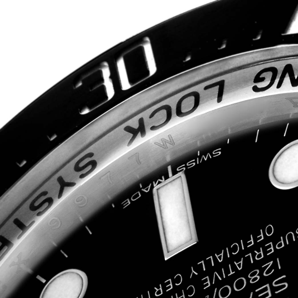 The image shows a close-up of the Rolex Sea-Dweller 116660 Men
s Stainless Steel Blue Dial 116660 Men
s Stainless Steel Blue Dial
s dial and partially the bezel with "30" and "LOCK SYSTEM" visible.