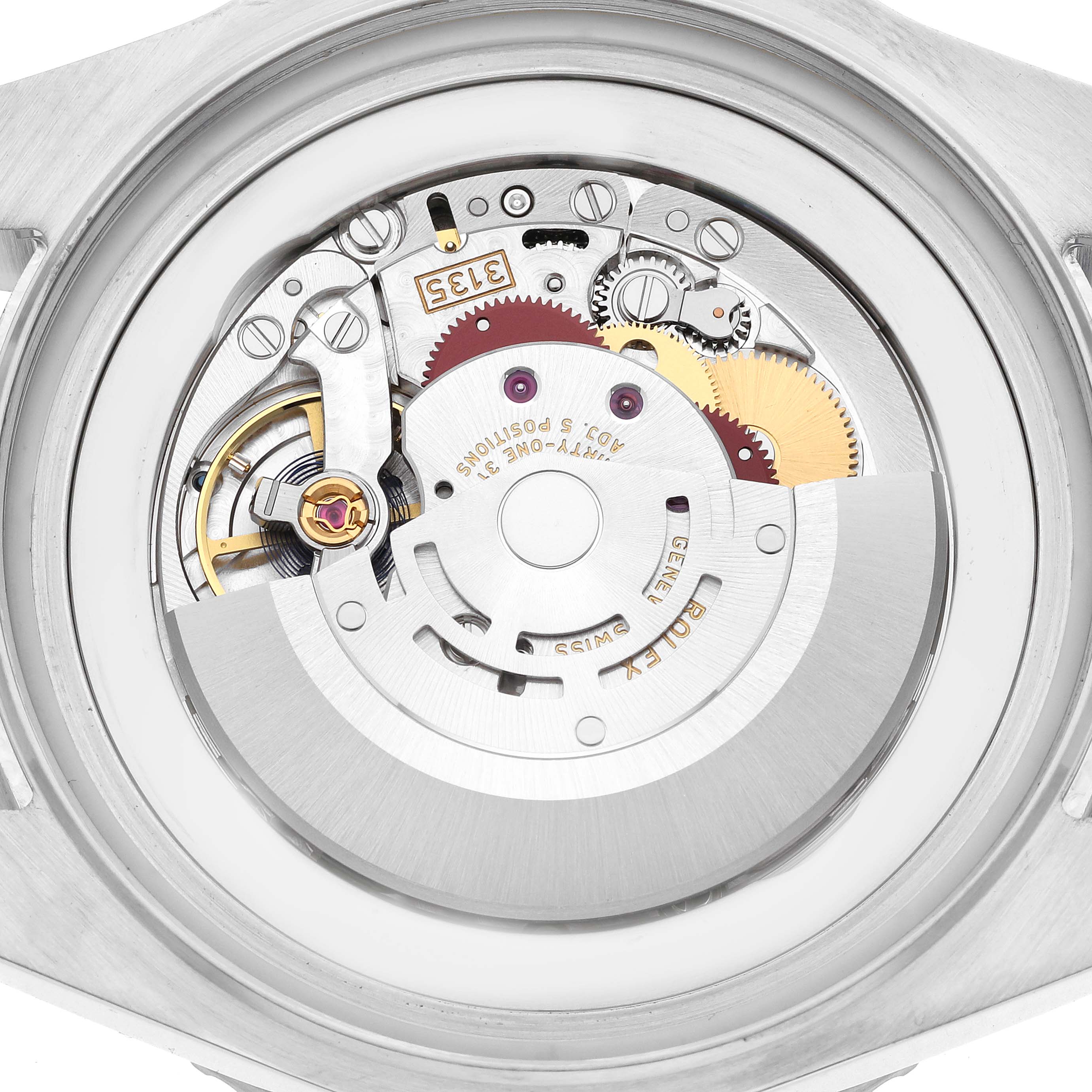 The image shows the internal movement of the Rolex Sea-Dweller 116660 Men
s Stainless Steel Blue Dial 116660 Men
s Stainless Steel Blue Dial watch from a top-down angle, displaying gears and rotors.