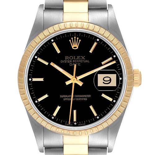 Photo of Rolex Steel Yellow Gold Black Dial Oyster Bracelet Mens Watch 15223