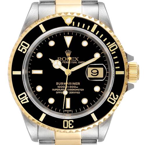 Photo of Rolex Submariner Black Dial Steel Yellow Gold Watch 16613 Box Service Card