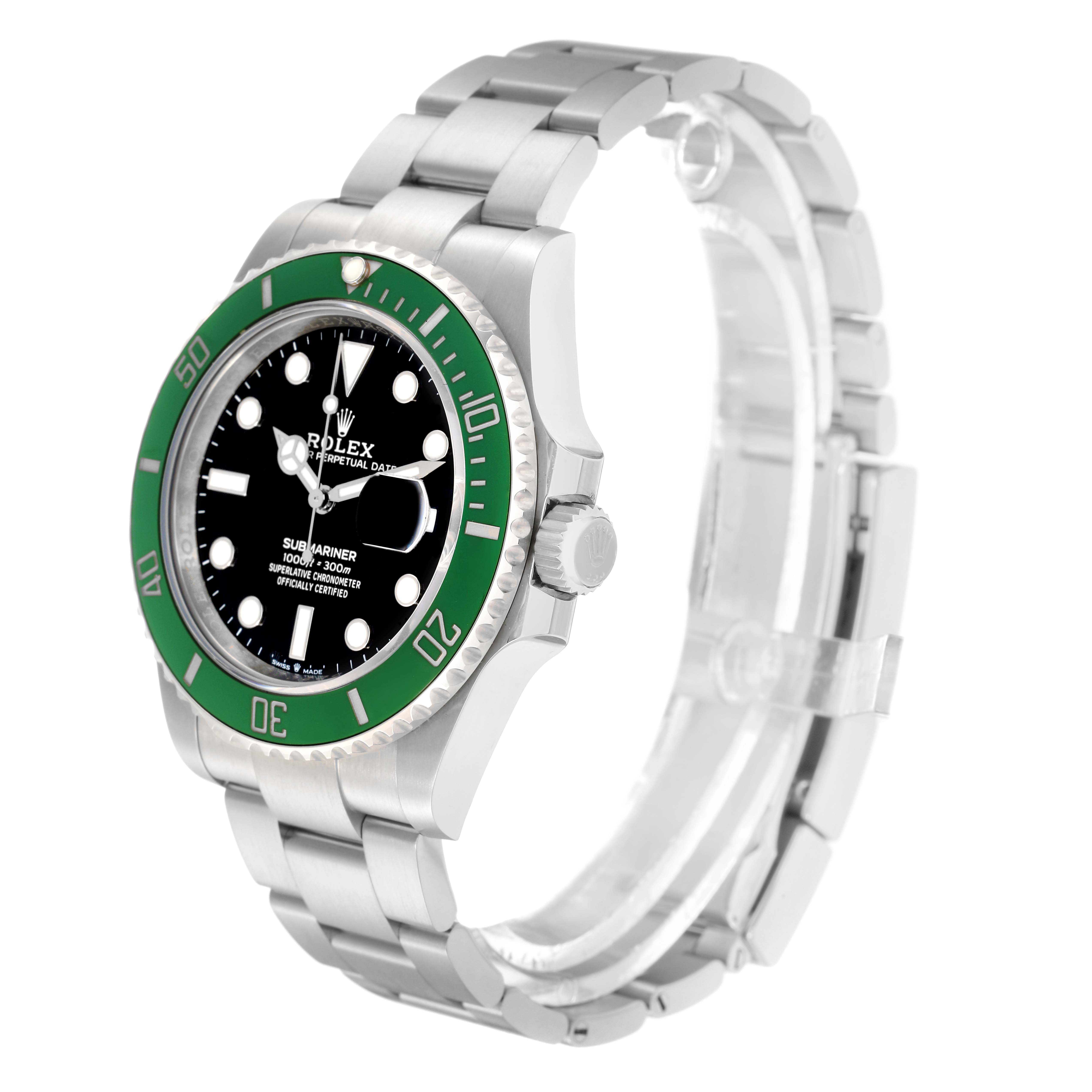 The Rolex Submariner 126610LV Men
s Stainless Steel Black Dial 126610LV Men
s Stainless Steel Black Dial watch is shown at a three-quarter angle, displaying the bezel, dial, bracelet, and crown.