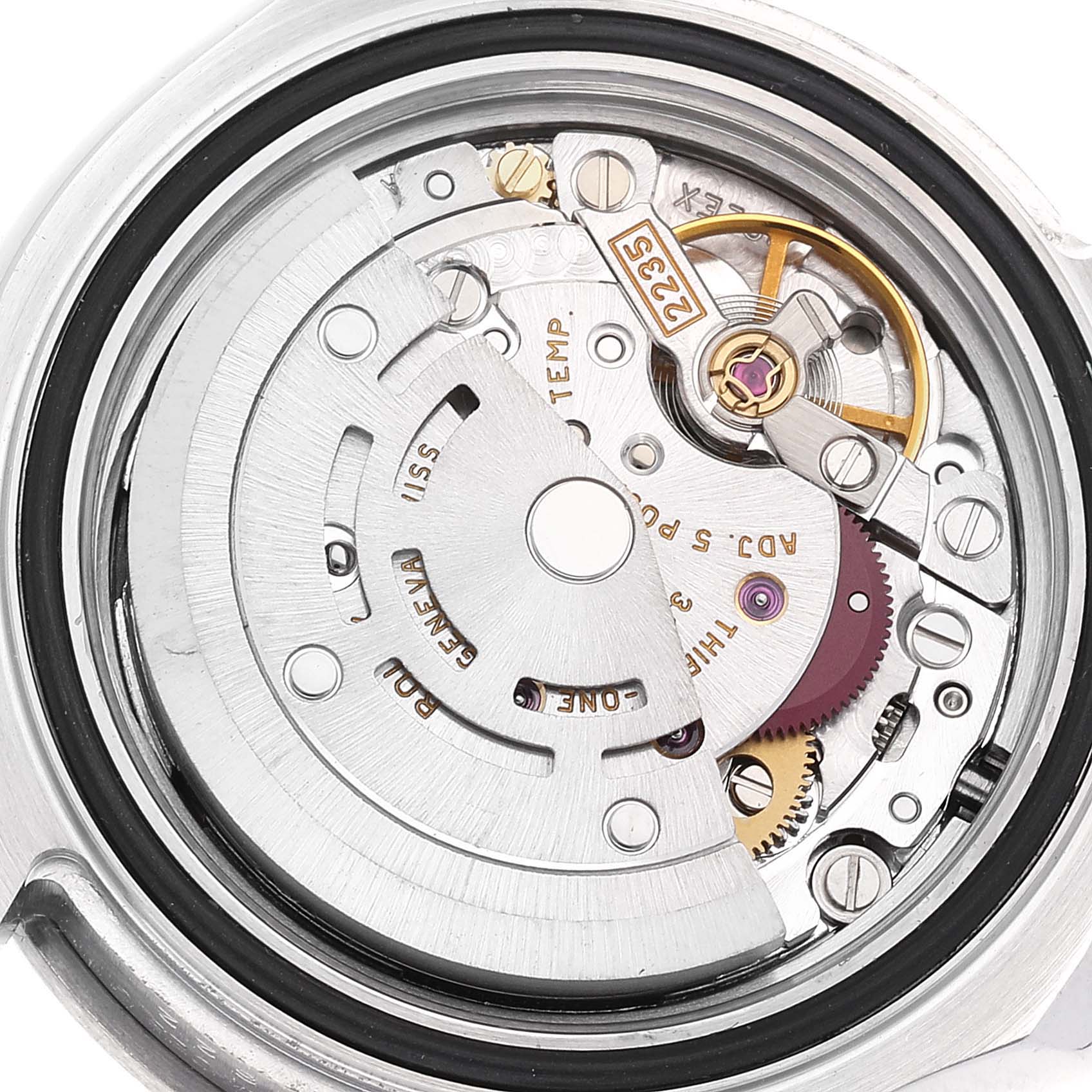 This is a detailed close-up of the internal mechanism of a Rolex Yacht-Master 169622 Women
s Stainless Steel Silver Dial 169622 Women
s Stainless Steel Silver Dial watch.