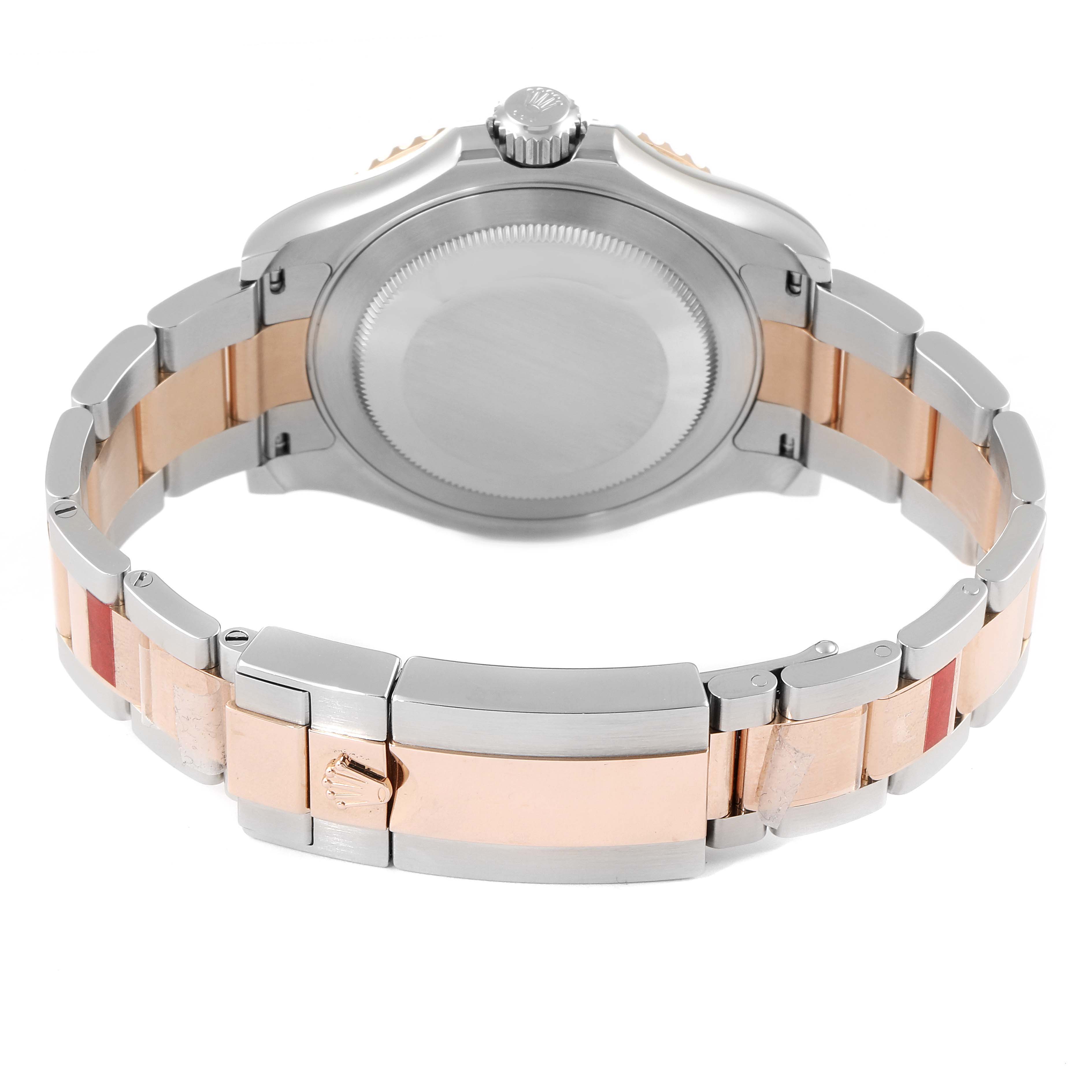 This image shows the back and bracelet of a Rolex Yacht-Master 116621 Men's Steel and Gold (two tone) Brown Dial 116621 Men's Steel and Gold (two tone) Brown Dial watch, displaying the two-tone metal links and clasp.