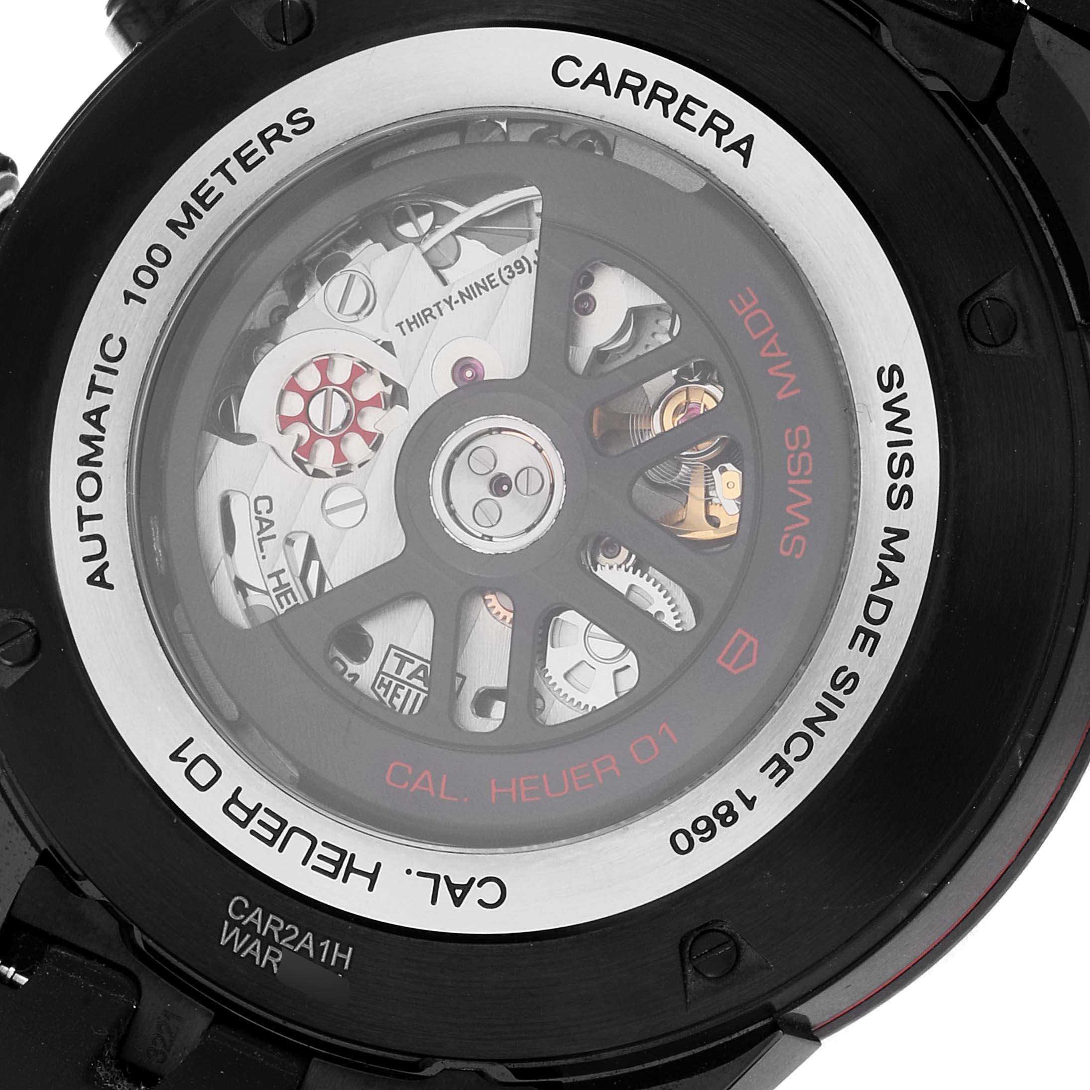 The image shows the back case and internal movement of a Tag Heuer Carrera CAR2A1H.FT6101 Men's Stainless Steel Black Dial CAR2A1H.FT6101 Men's Stainless Steel Black Dial Automatic watch.