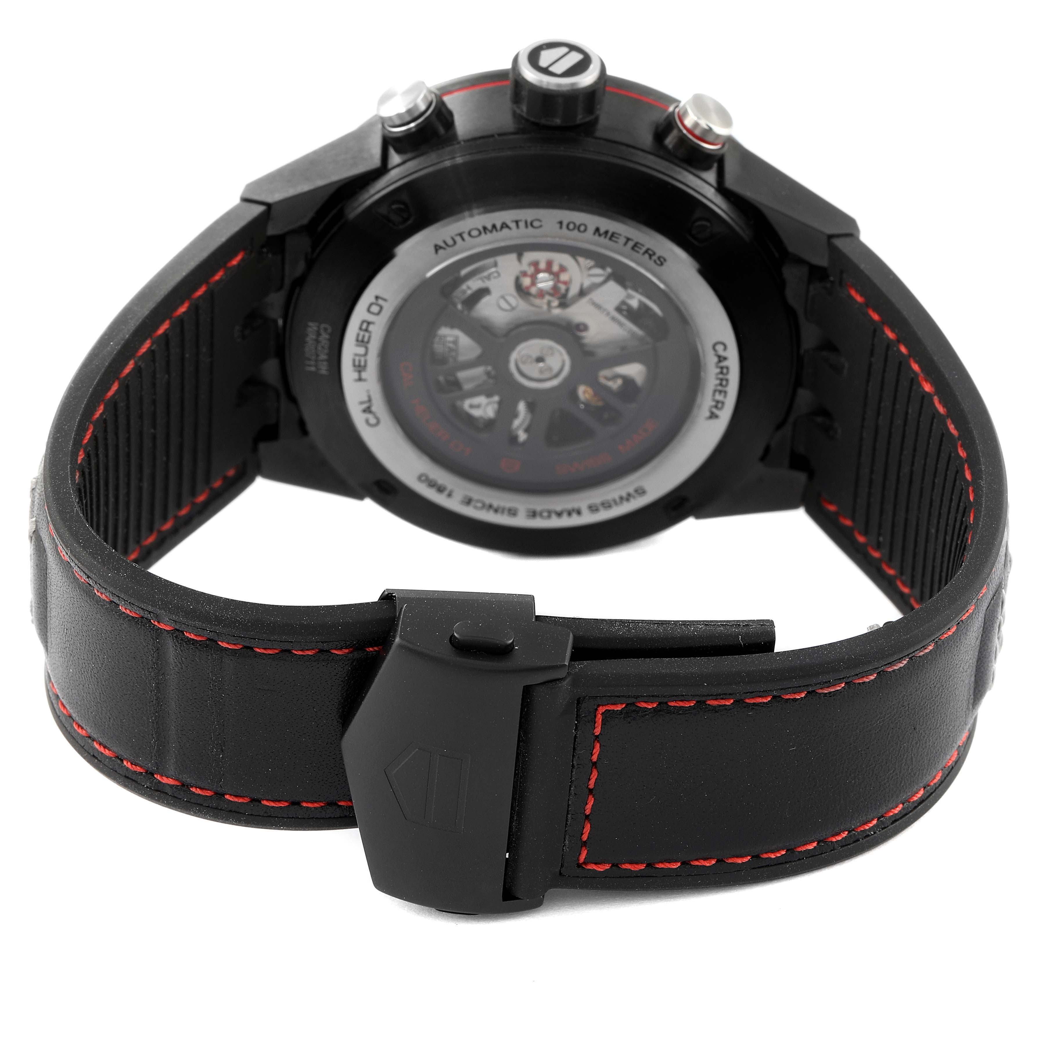 The image shows the back of the Tag Heuer Carrera CAR2A1H.FT6101 Men's Stainless Steel Black Dial CAR2A1H.FT6101 Men's Stainless Steel Black Dial watch, including its strap and clasp.