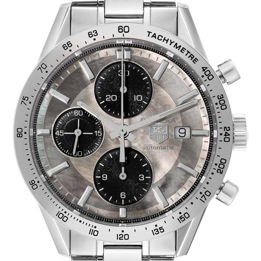 Tag Heuer Carrera Steel Mother Of Pearl Dial Chronograph Mens Watch CV201P Box Card SwissWatchExpo