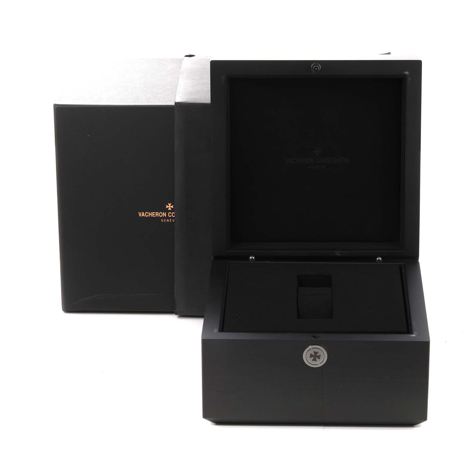 The image shows an open watch box for the Vacheron Constantin Traditionnelle 82172/000P-9811 Men's Platinum Grey Dial 82172/000P-9811 Men's Platinum Grey Dial model.