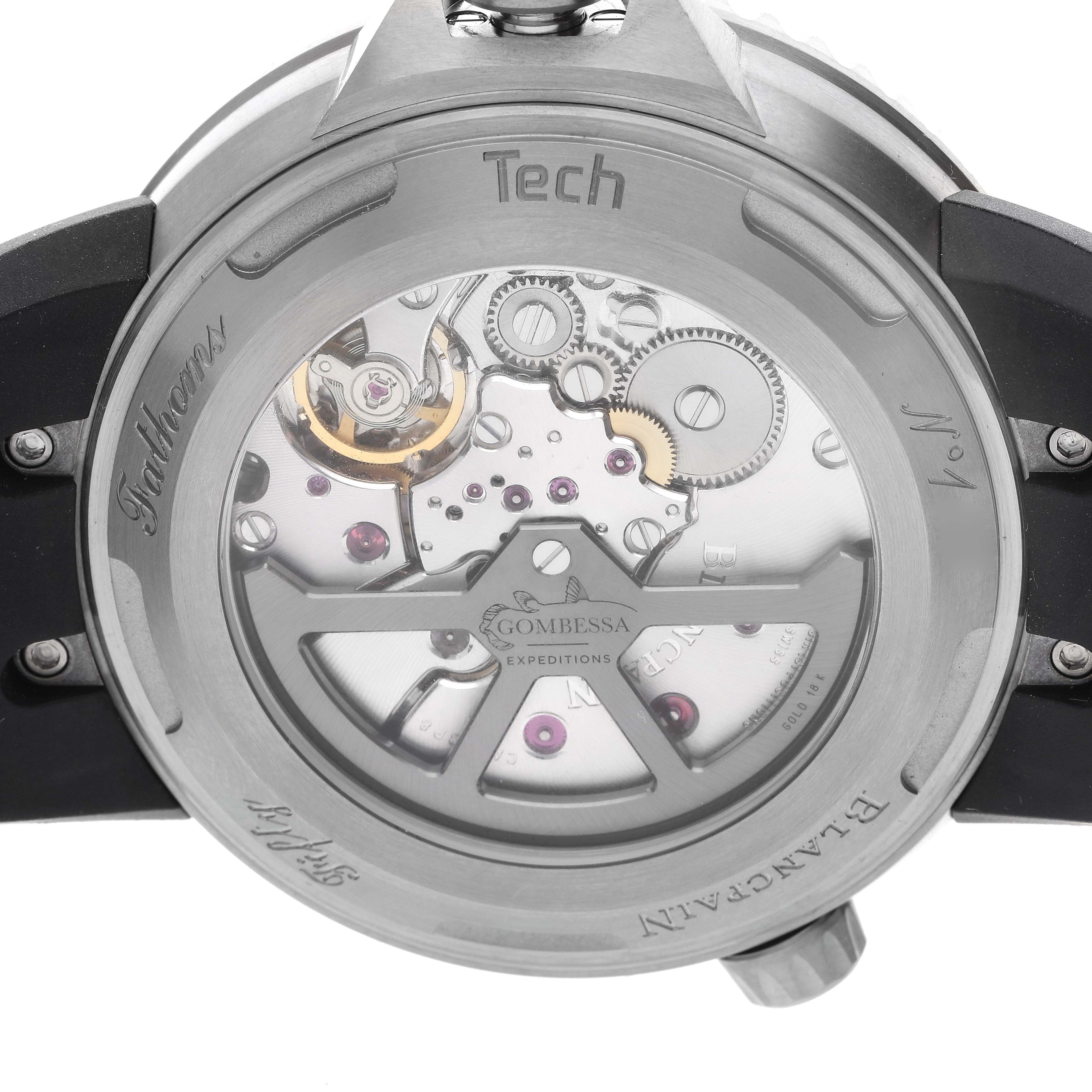 The image shows the case back of a Blancpain Fifty Fathoms 5019-12B30-64A Men's Titanium Black Dial 5019-12B30-64A Men's Titanium Black Dial watch, revealing the inner mechanics and intricate details.