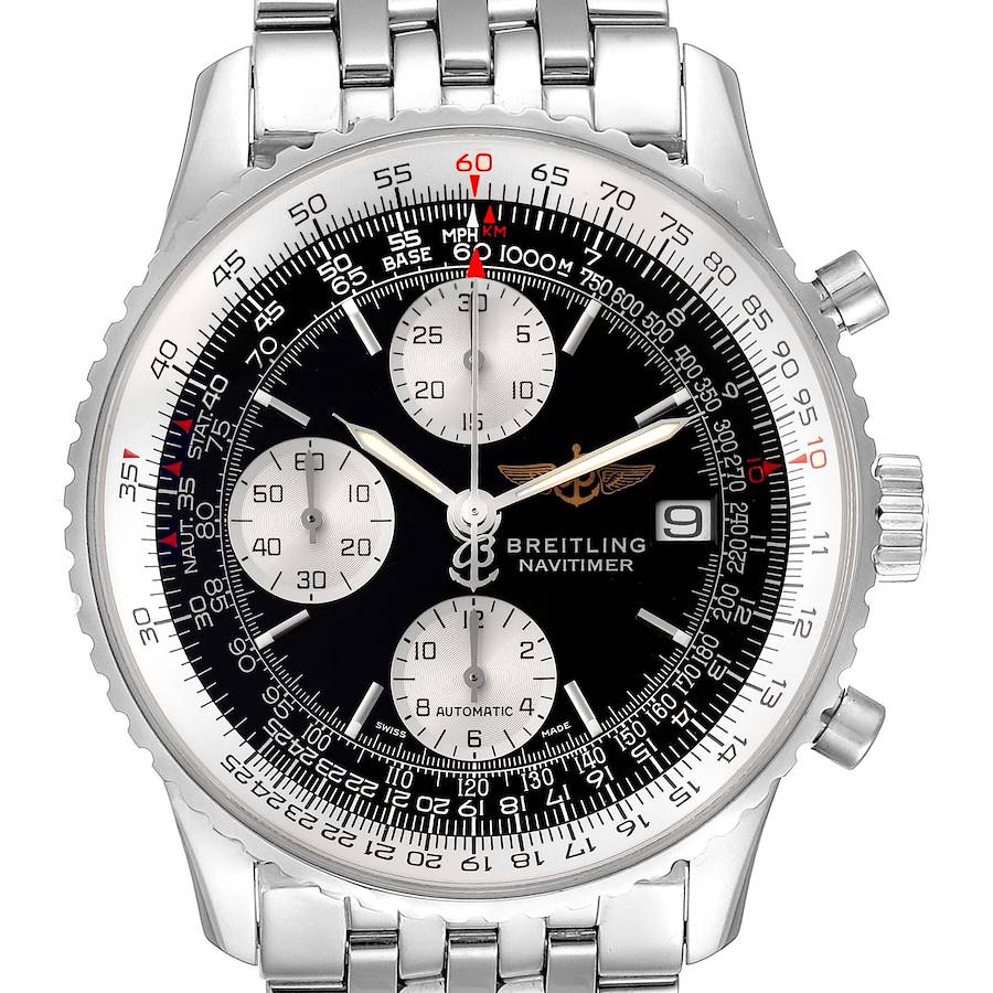 Breitling Navitimer II Black Dial Steel Mens Watch A13322 Box Papers SwissWatchExpo