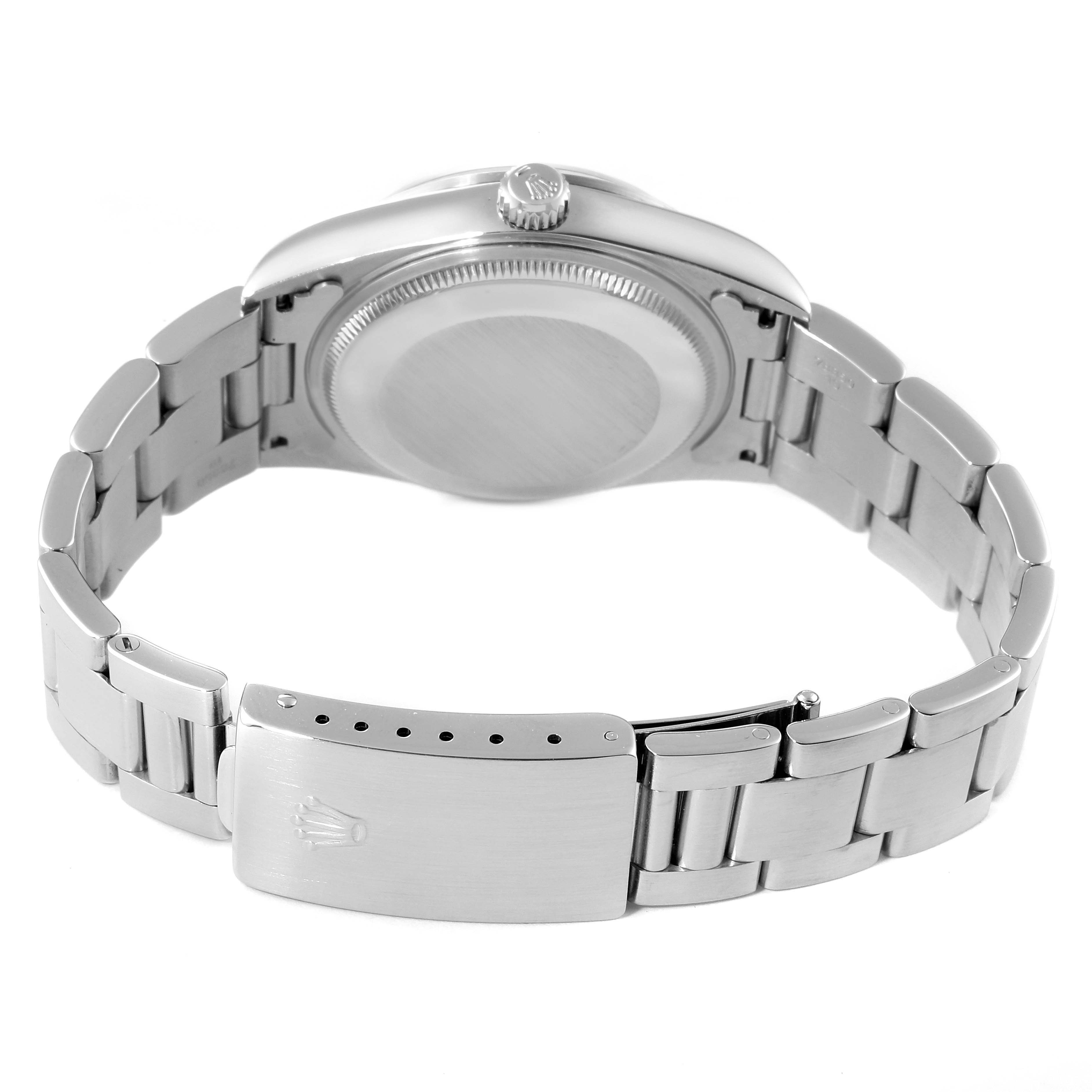 The image shows the back and clasp of a Rolex Air-King 14000 Men's Stainless Steel Pink Dial 14000 Men's Stainless Steel Pink Dial watch, displaying the bracelet and case back.