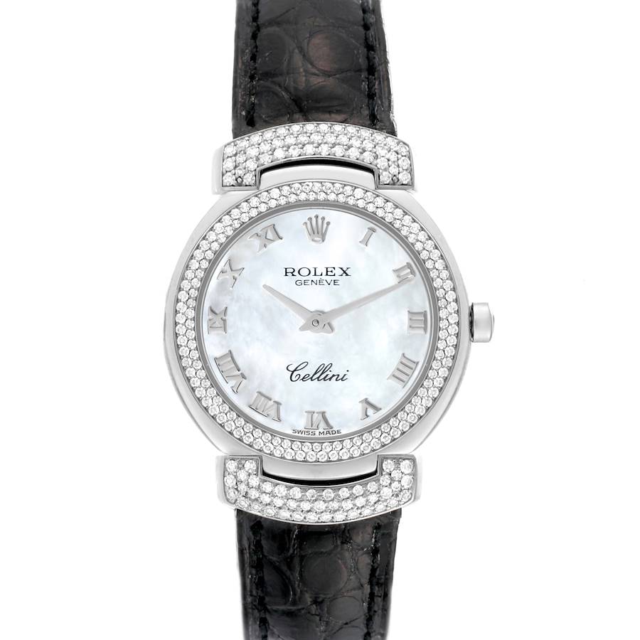 Rolex Cellini Cellissima White Gold Mother of Pearl Dial Diamond Ladies Watch 6673 Box Papers SwissWatchExpo