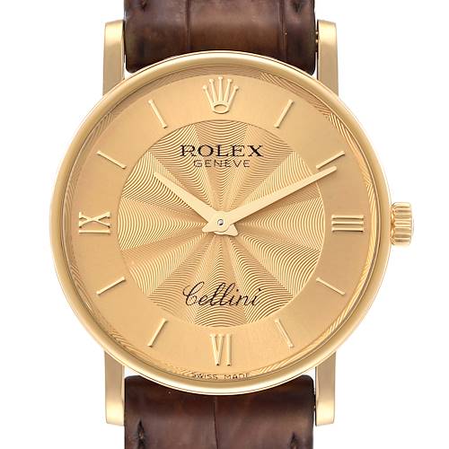 Photo of Rolex Cellini Classic Champagne Decorated Dial Mens Watch 5115 Box Card