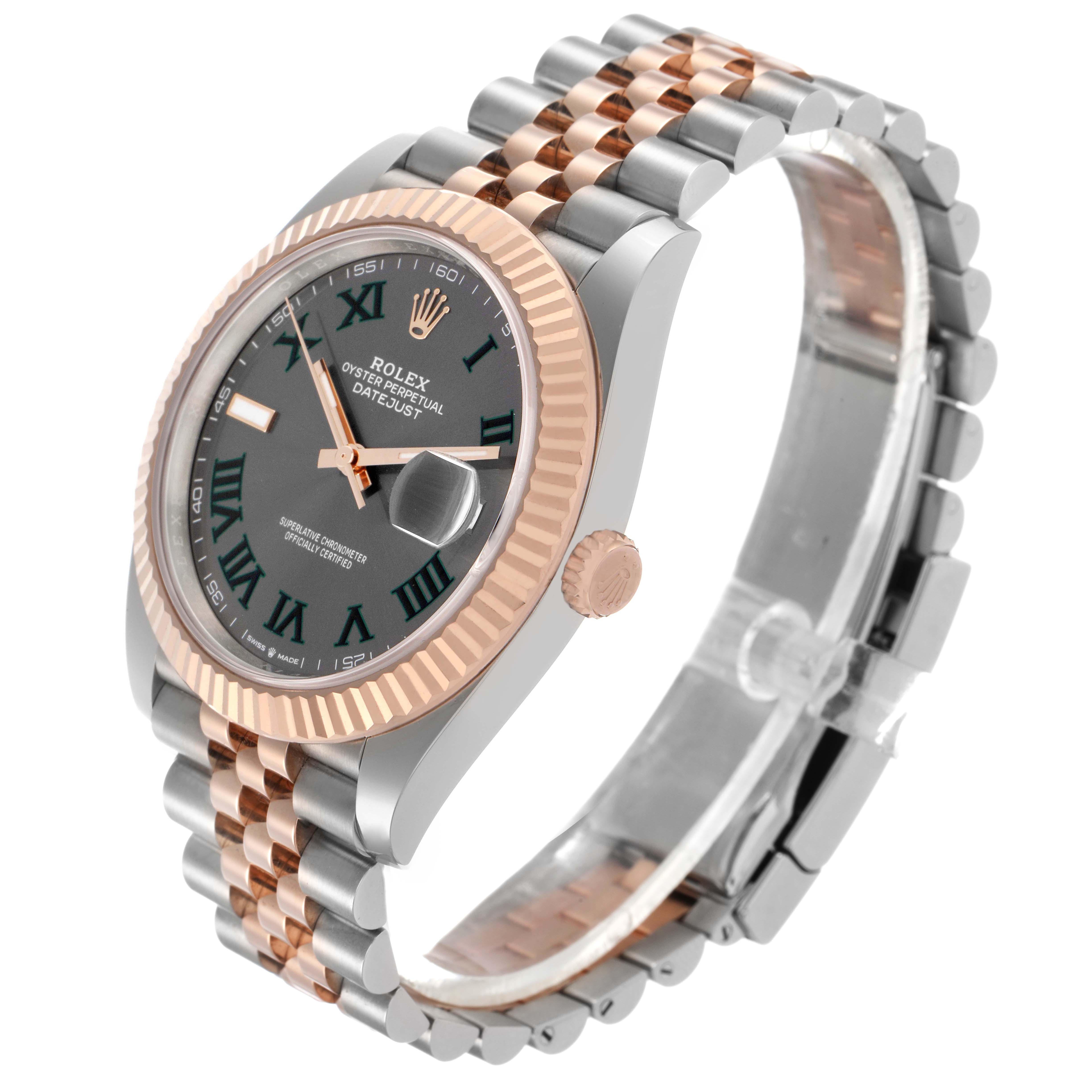 The Rolex Datejust 41 126331 Men's Stainless Steel Grey Dial is shown at an angled view, displaying the bezel, dial, crown, and Jubilee bracelet.
