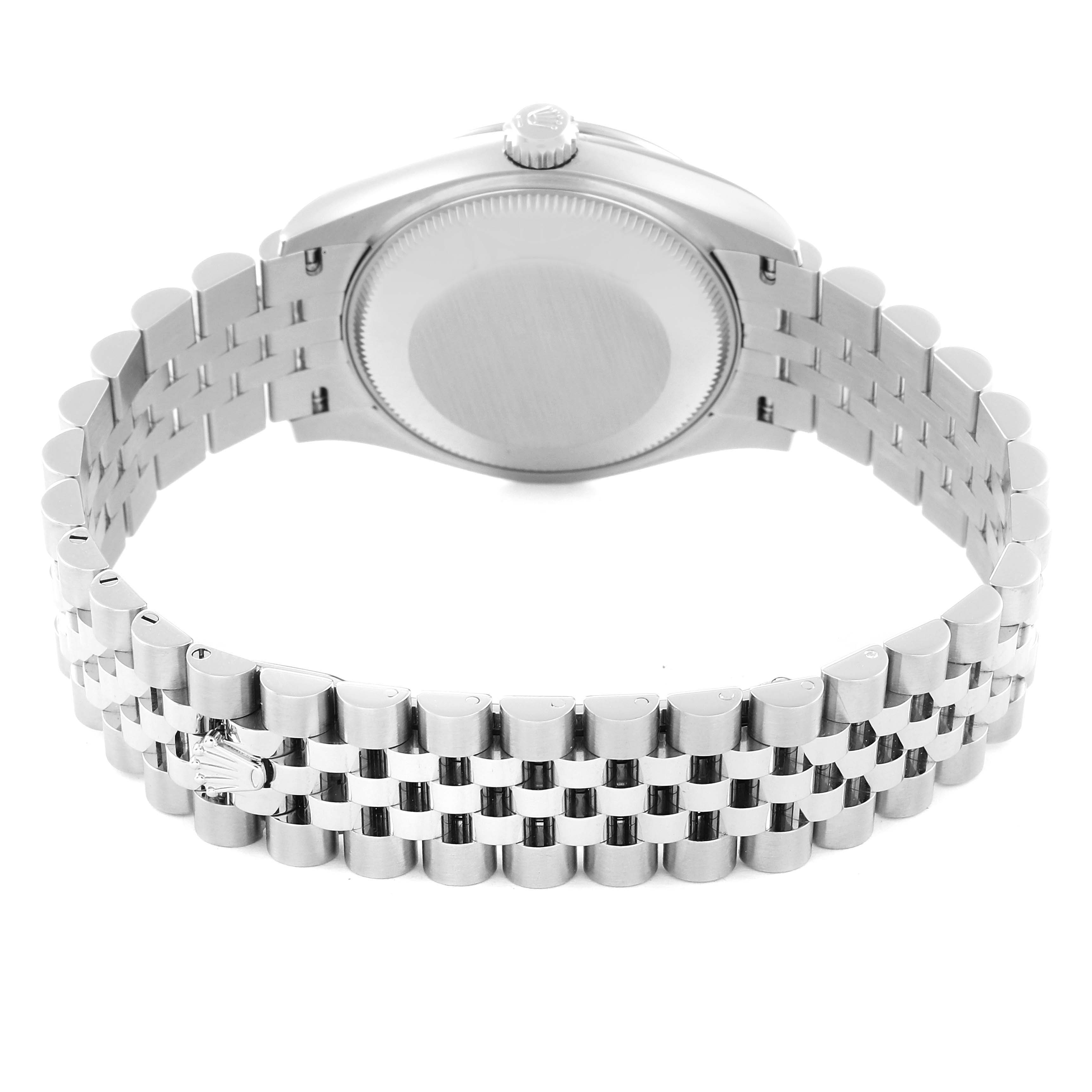 This image shows the back and bracelet of a Mid-Size Rolex watch, focusing on the case back and clasp.