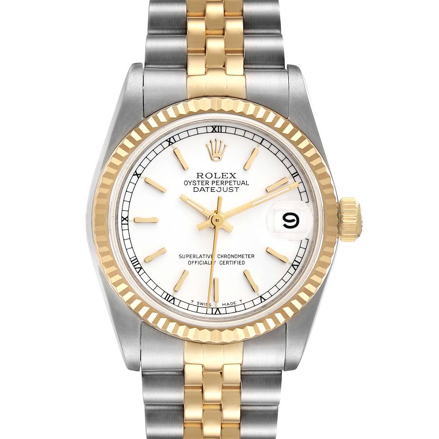Rolex Datejust Midsize Steel Yellow Gold White Dial Ladies Watch 68273 Box Paper SwissWatchExpo