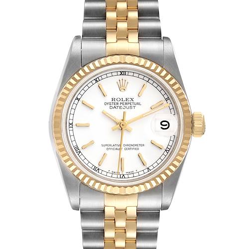 Photo of Rolex Datejust Midsize Steel Yellow Gold White Dial Ladies Watch 68273 Box Paper