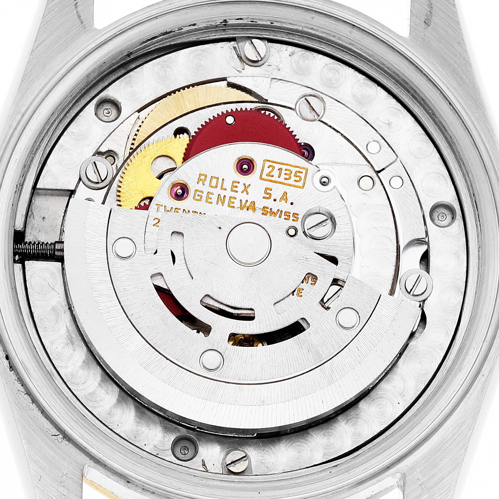 This image shows the inner mechanism and movement parts of a Rolex Mid-Size 68273 Women's Steel and Gold (two tone) Champagne Dial 68273 Women's Steel and Gold (two tone) Champagne Dial model watch.