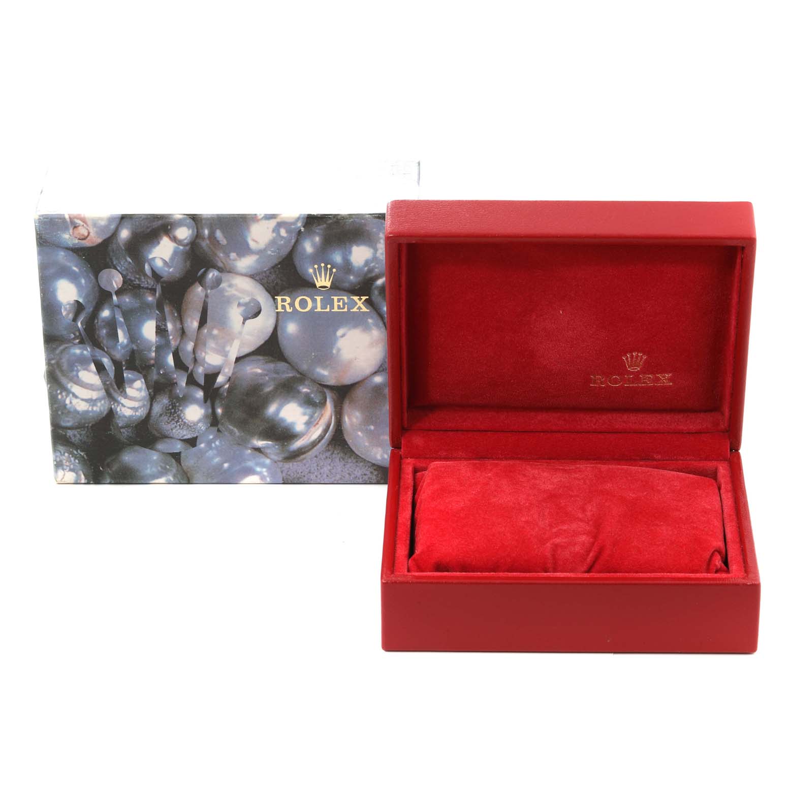 This image shows a Rolex President 69178 Women's Yellow Gold Champagne Dial 69178 Women's Yellow Gold Champagne Dial model watch box and outer packaging from a front angle.