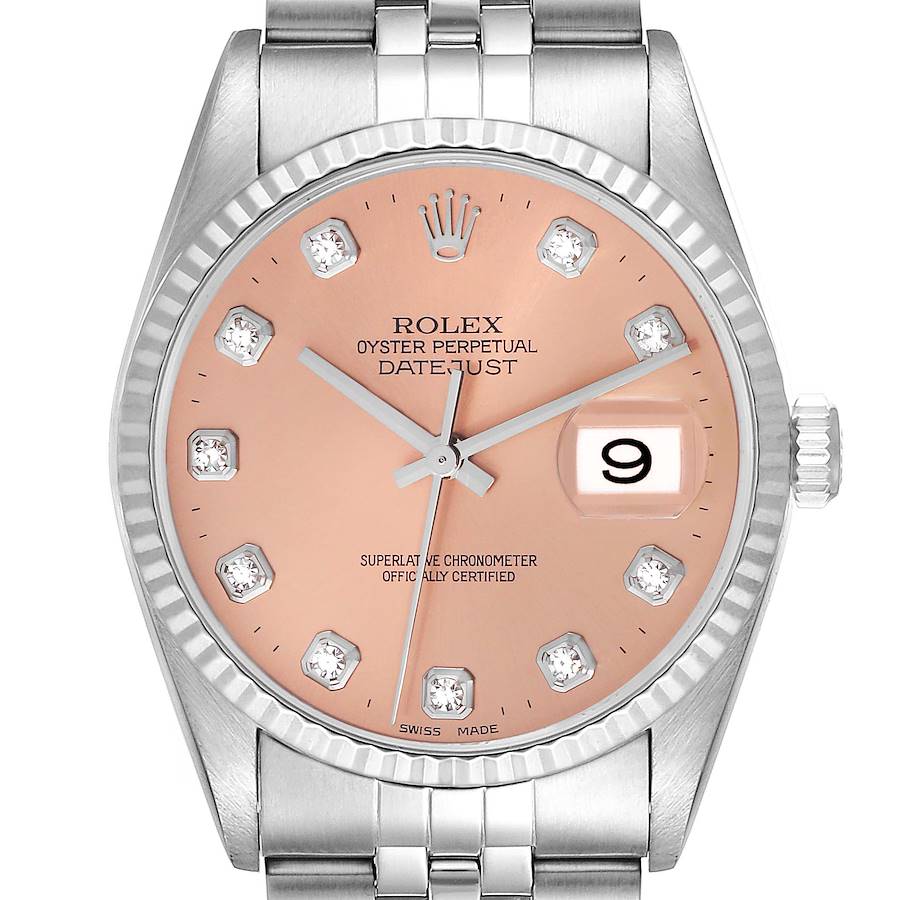Rolex Datejust Steel White Gold Salmon Diamond Dial Mens Watch 16234 Box Papers SwissWatchExpo