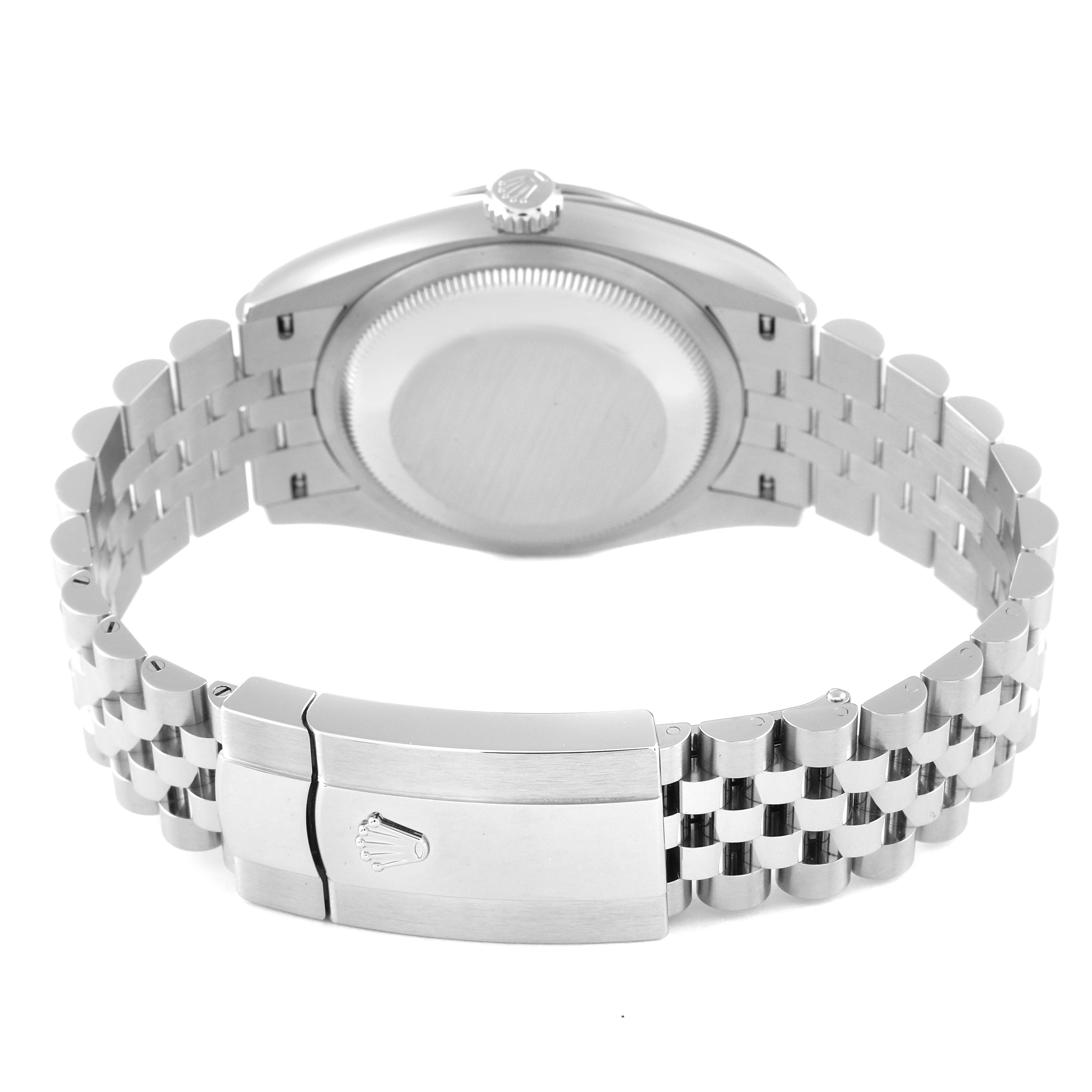 The image shows the back case and bracelet clasp of a Rolex Datejust 126234 Men's Stainless Steel White Dial 126234 Men's Stainless Steel White Dial watch from a rear angle.