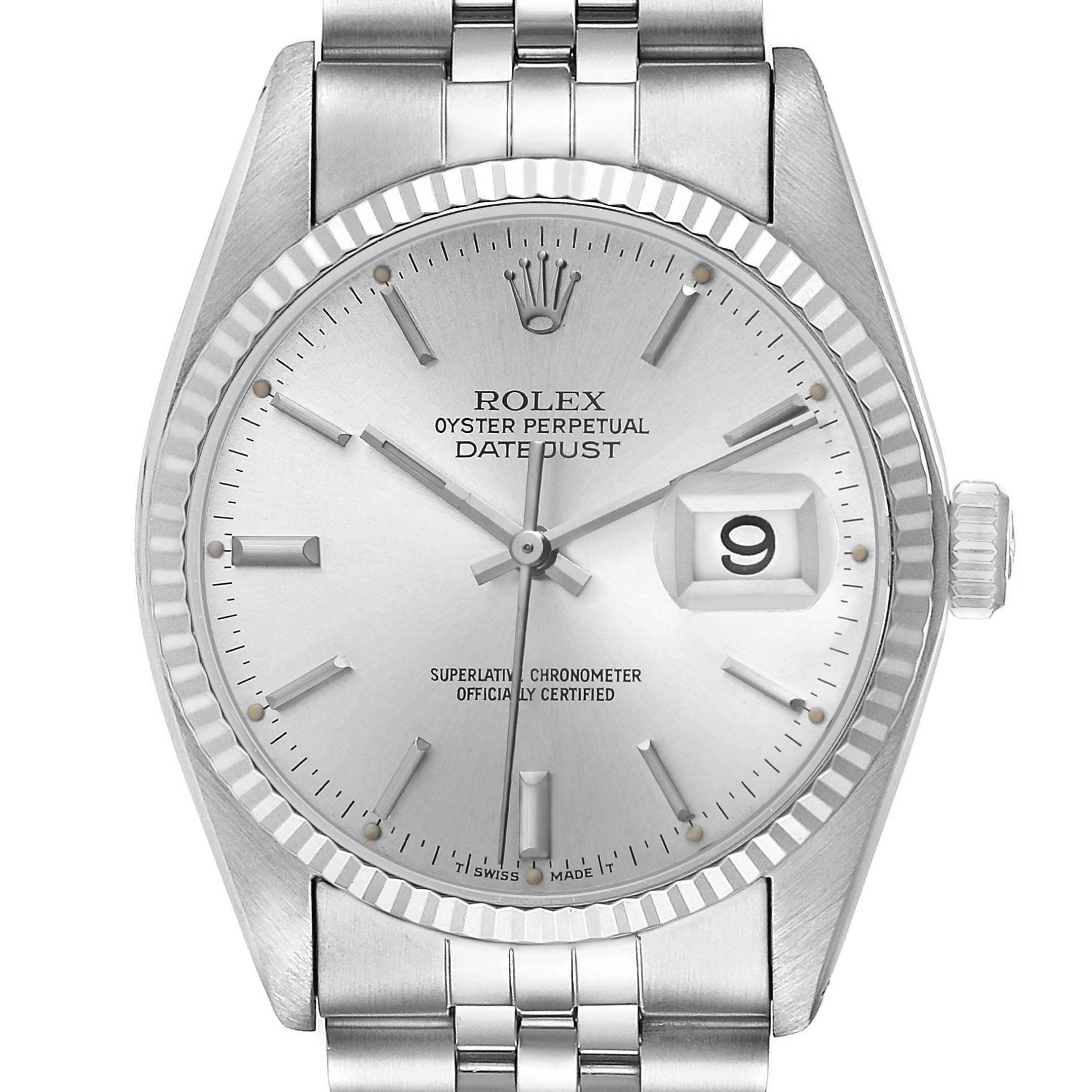 The Vintage Collection model by Rolex is shown from the front, highlighting the dial, bezel, crown, and bracelet.