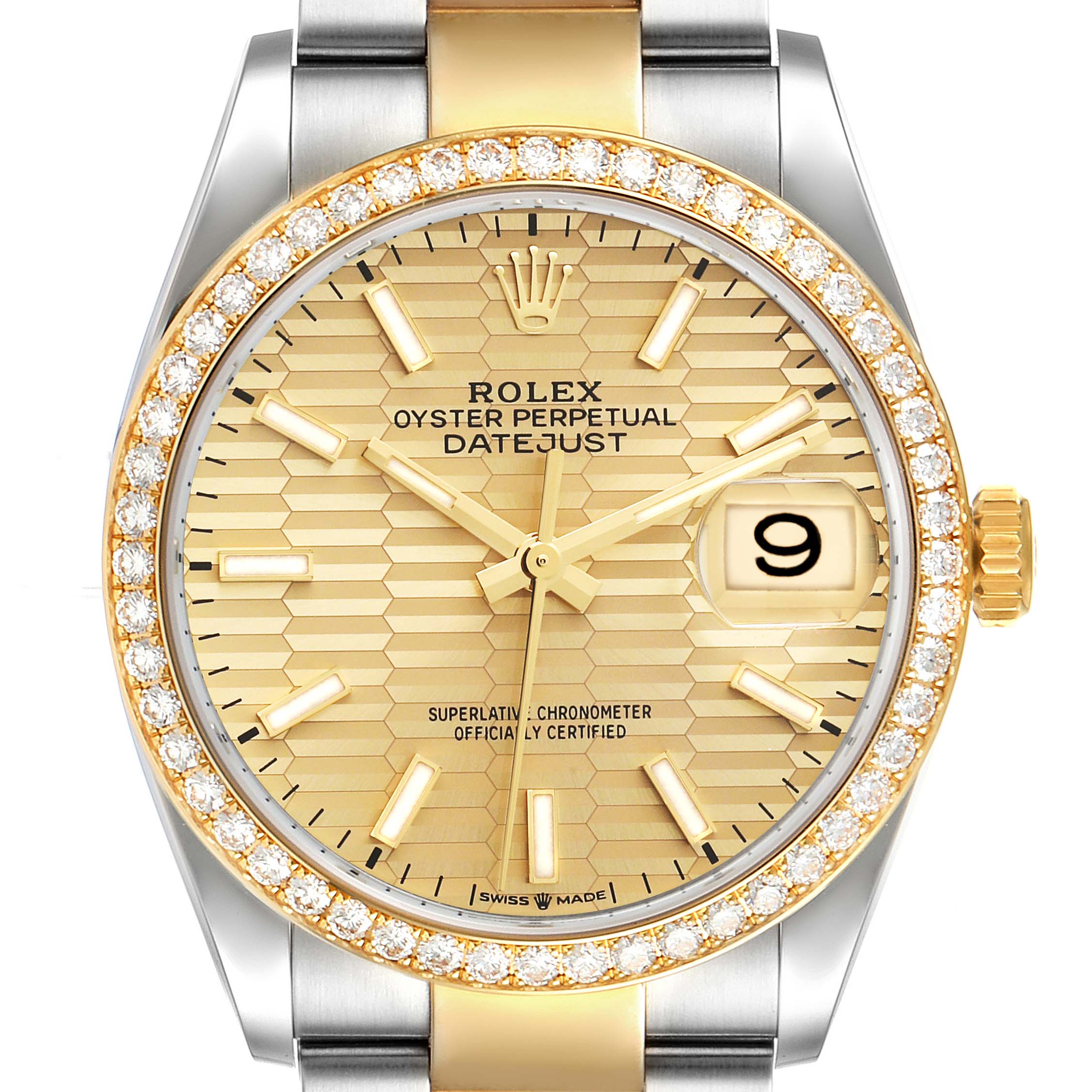 Rolex Datejust Steel Yellow Gold Fluted Dial Diamond Watch 126283 Unworn