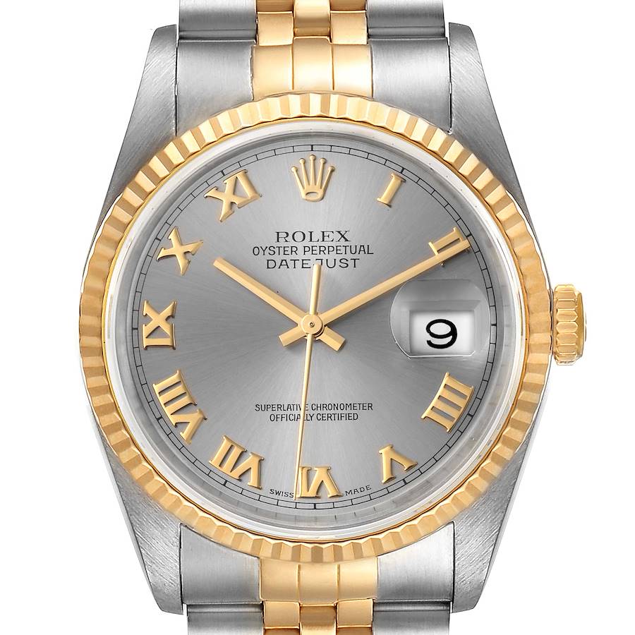 Rolex Datejust Steel Yellow Gold Slate Roman Dial Watch 16233 Box Papers SwissWatchExpo
