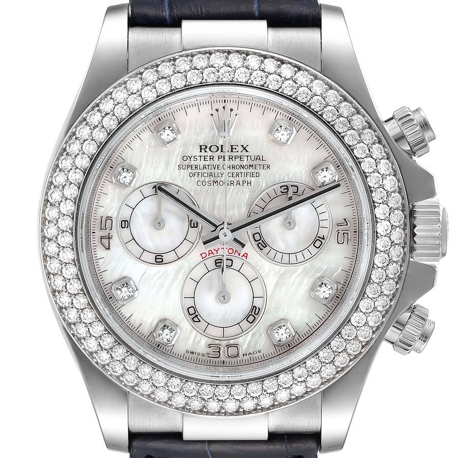 Rolex Daytona White Gold Mother of Pearl Diamond Mens Watch 116589 SwissWatchExpo