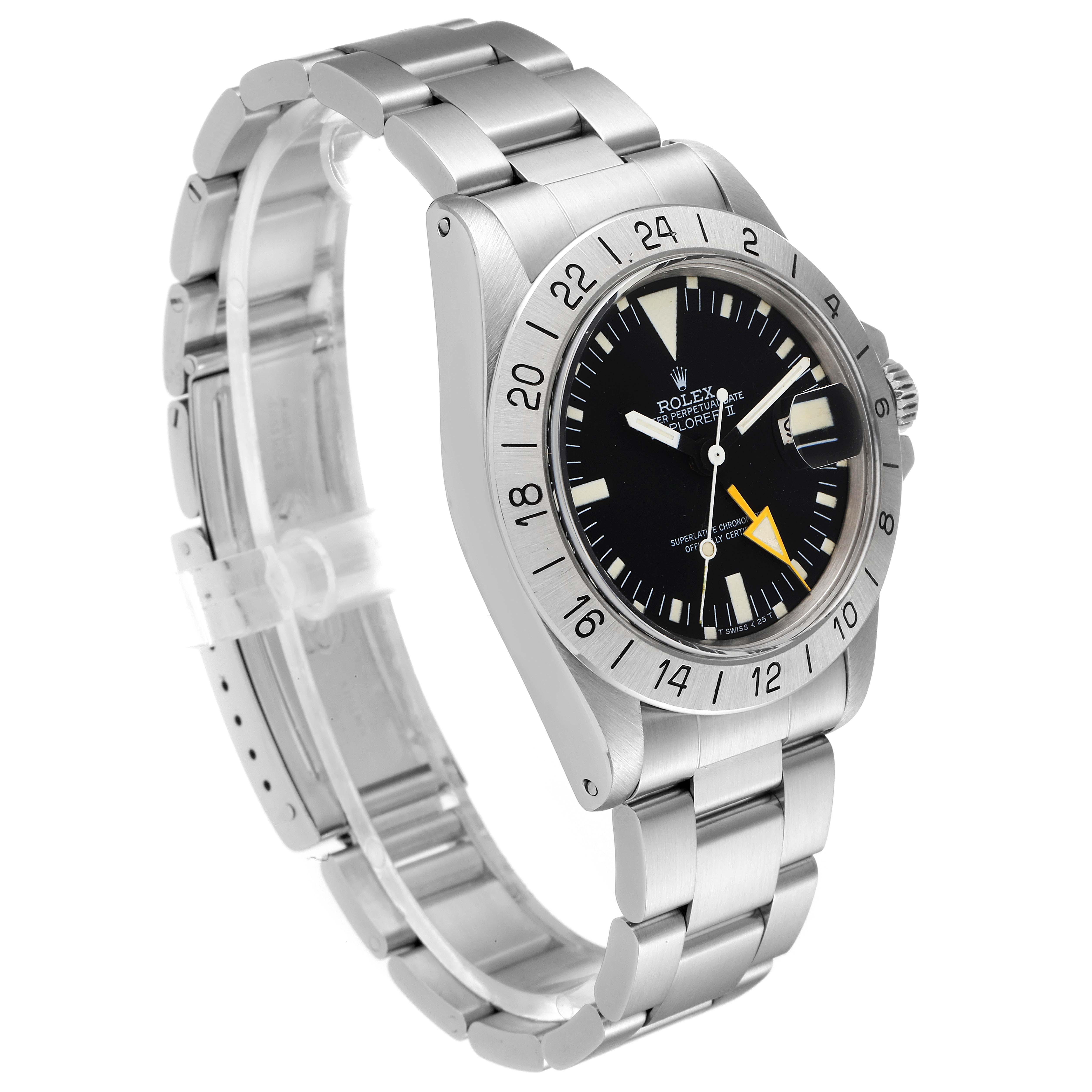 The Rolex Vintage Collection 1655 Men's Stainless Steel Black Dial 1655 Men's Stainless Steel Black Dial watch is pictured at a three-quarter angle, showcasing its face, bezel, case, and bracelet.