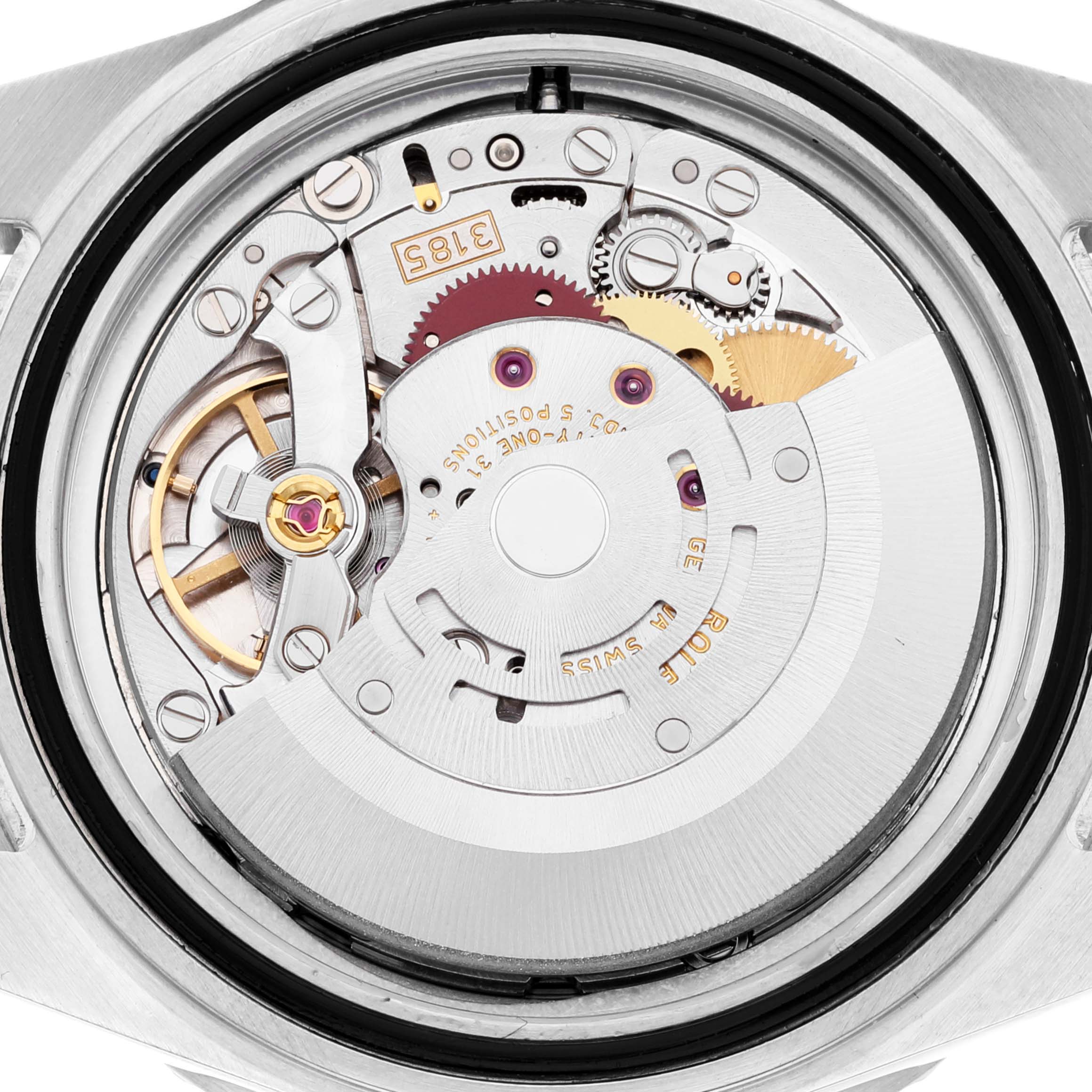 The image shows a close-up view of the movement and internal components of the Rolex GMT-Master 16710 Men
s Stainless Steel Black Dial 16710 Men
s Stainless Steel Black Dial watch.