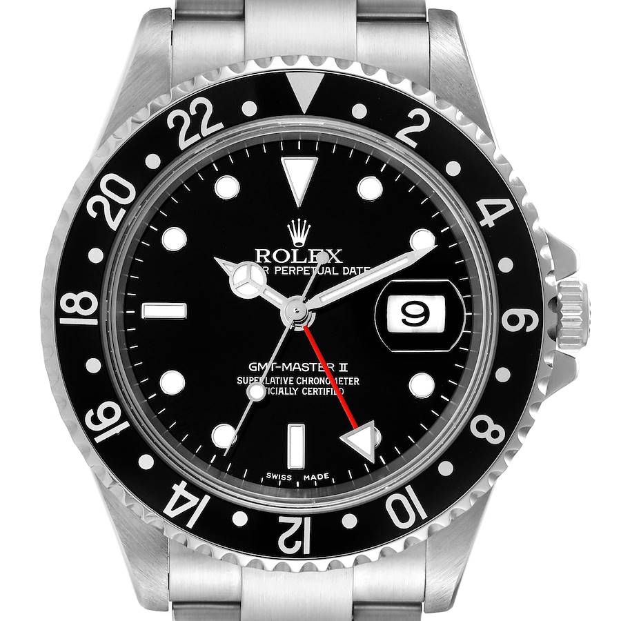 Rolex GMT Master II Black Bezel Dial Steel Mens Watch 16710 SwissWatchExpo
