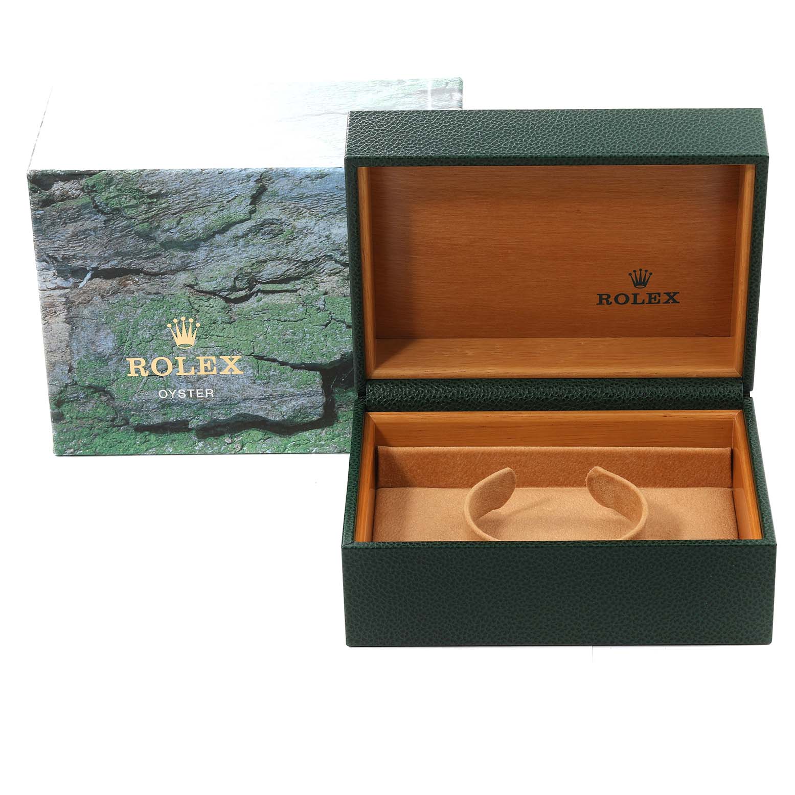 The image shows the open box for a Rolex GMT-Master 16710 Men
s Stainless Steel Black Dial 16710 Men
s Stainless Steel Black Dial watch, including the inner watch cushion and outer packaging.