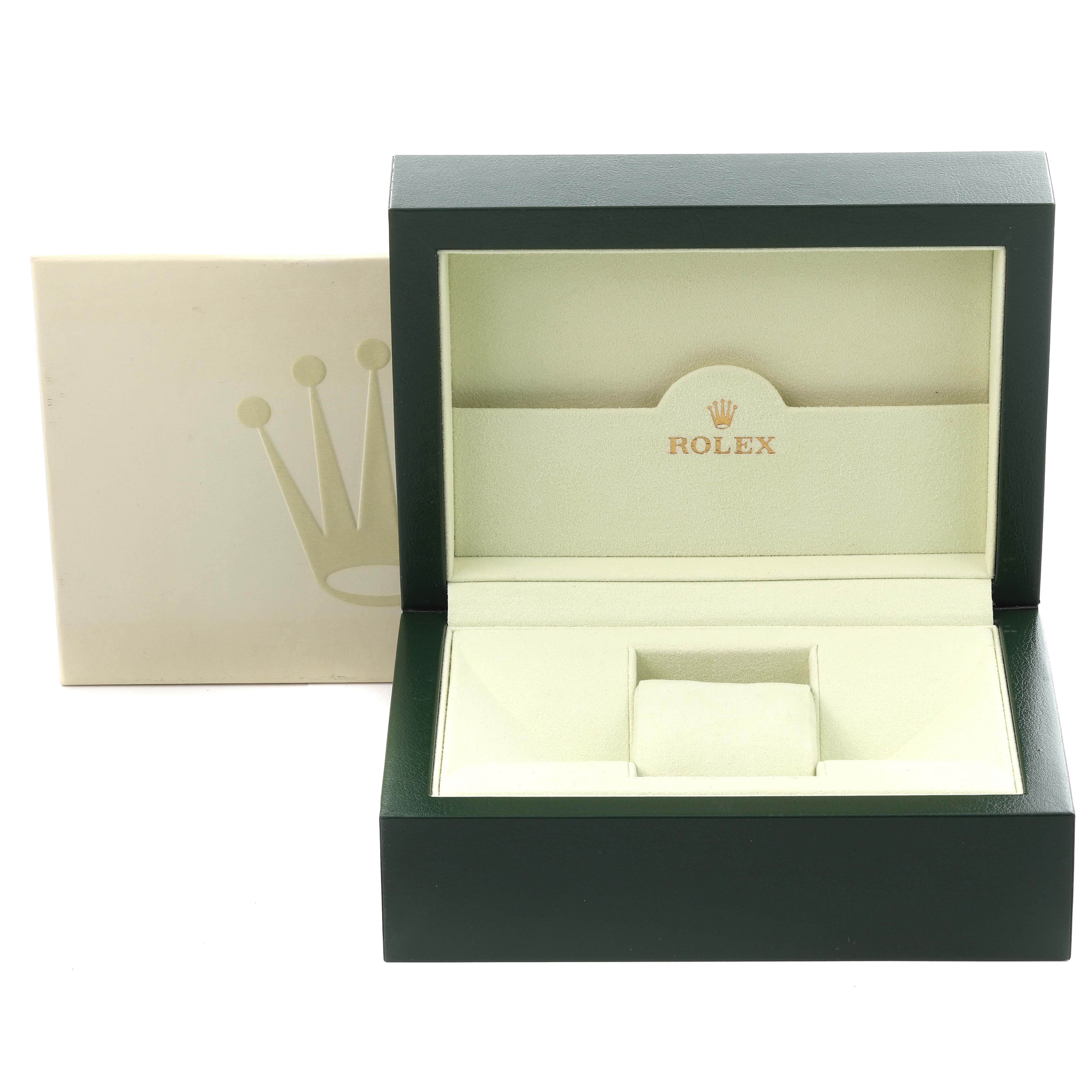 The image shows an open Rolex GMT-Master 116713LN Men's Stainless Steel Black Dial watch box and its outer packaging, displayed at a forward angle.