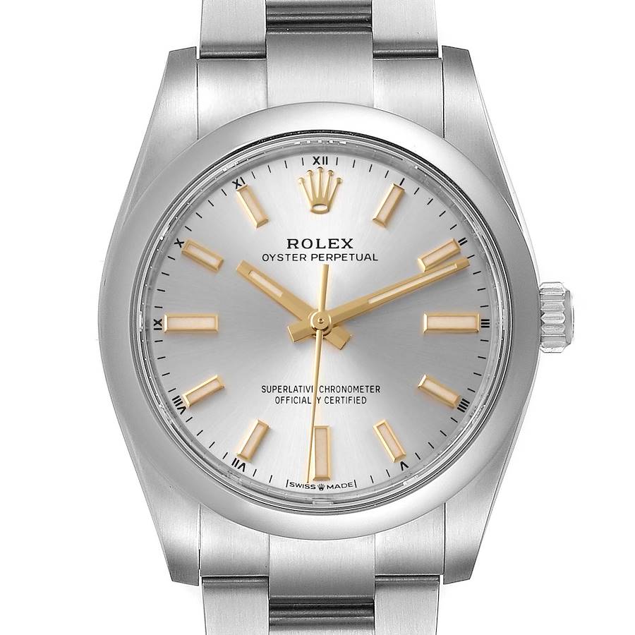 Rolex Oyster Perpetual 34mm Silver Dial Steel Mens Watch 124200 Box Card SwissWatchExpo