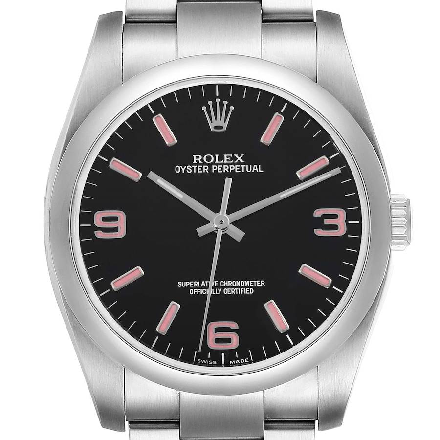 Rolex Oyster Perpetual 36 Pink Baton Black Dial Steel Watch 116000 SwissWatchExpo