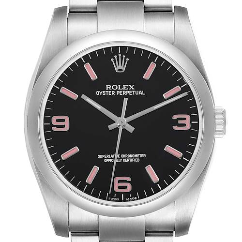 Photo of Rolex Oyster Perpetual 36 Pink Baton Black Dial Steel Watch 116000