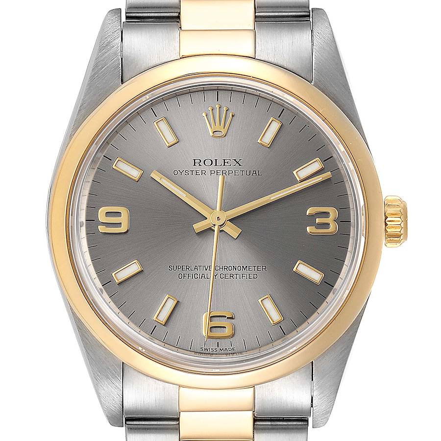 Rolex Oyster Perpetual Domed Bezel Steel Yellow Gold Watch 14203 Box Papers SwissWatchExpo