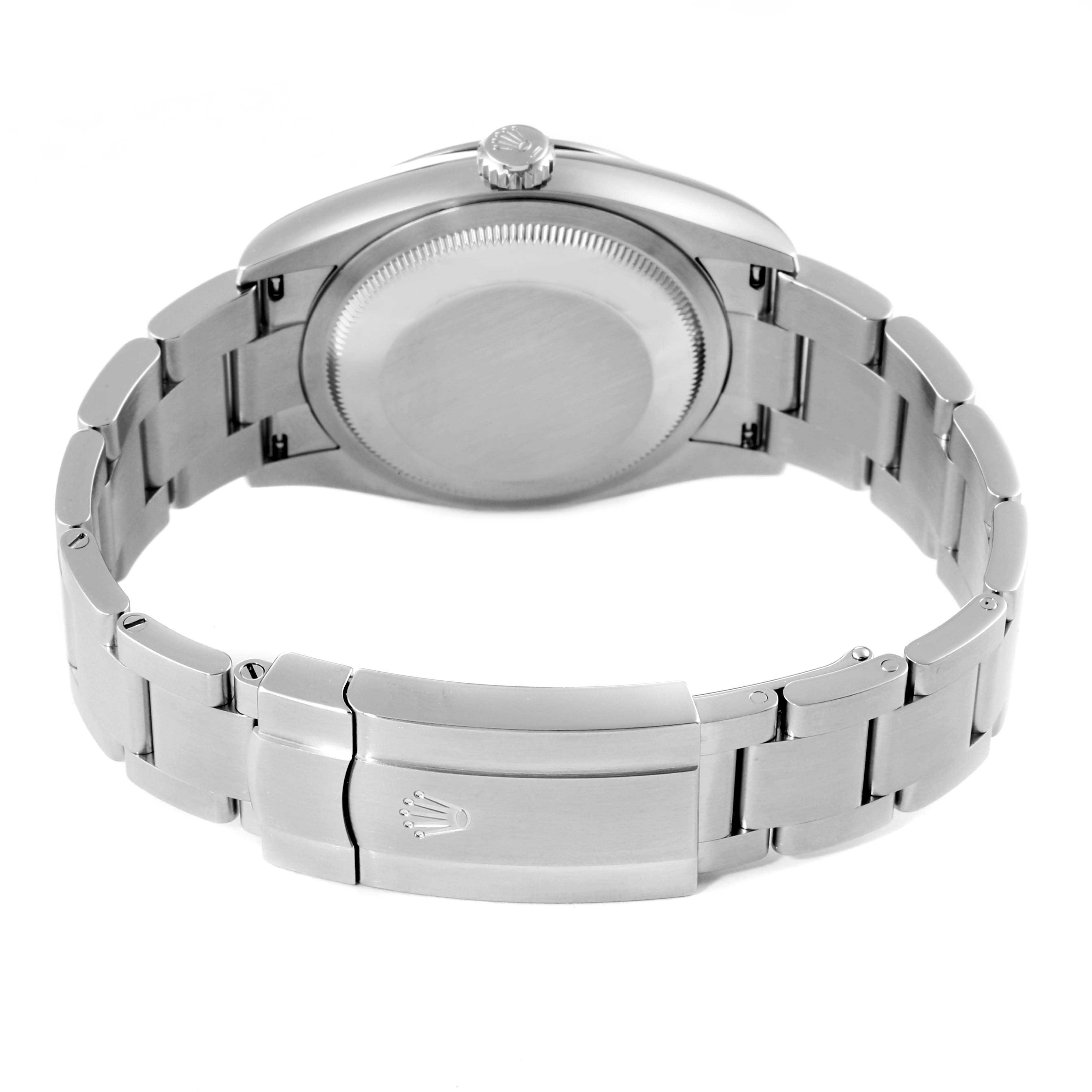 The image shows the back view of the Rolex Oyster Perpetual 126000 Men's Stainless Steel Silver Dial 126000 Men's Stainless Steel Silver Dial watch, highlighting the clasp and bracelet.