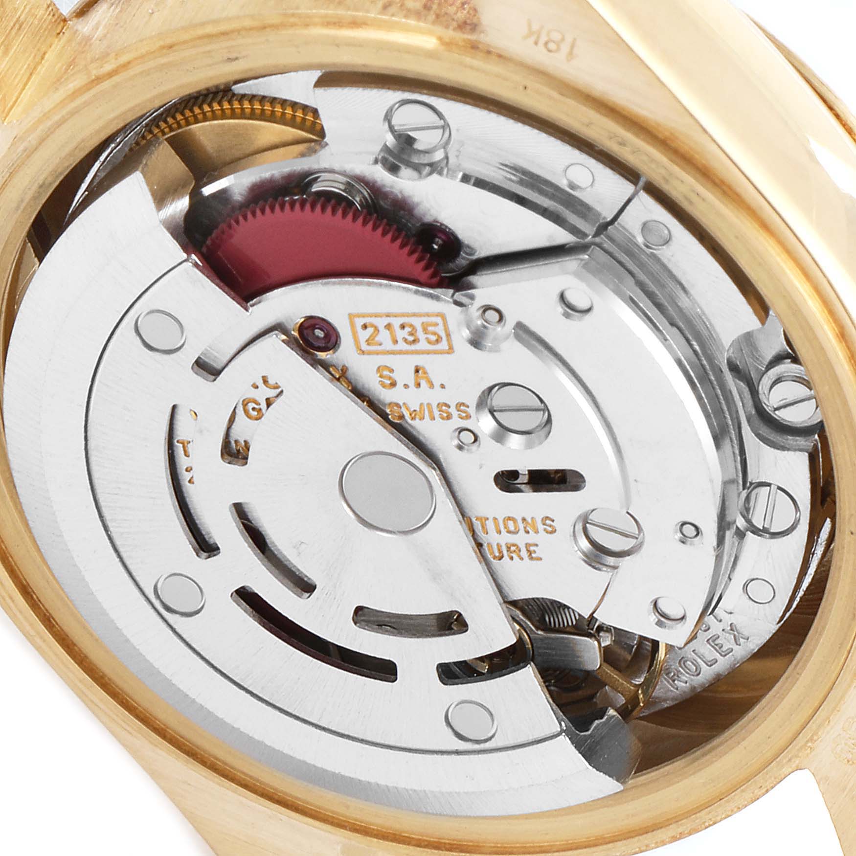 This image shows a close-up of the movement inside a Rolex President 69178 Women
s Yellow Gold Champagne Dial 69178 Women
s Yellow Gold Champagne Dial model watch.