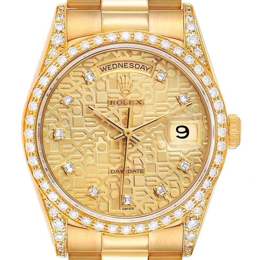 Rolex President Day-Date 36 Yellow Gold Diamond Mens Watch 18388 Box Papers SwissWatchExpo